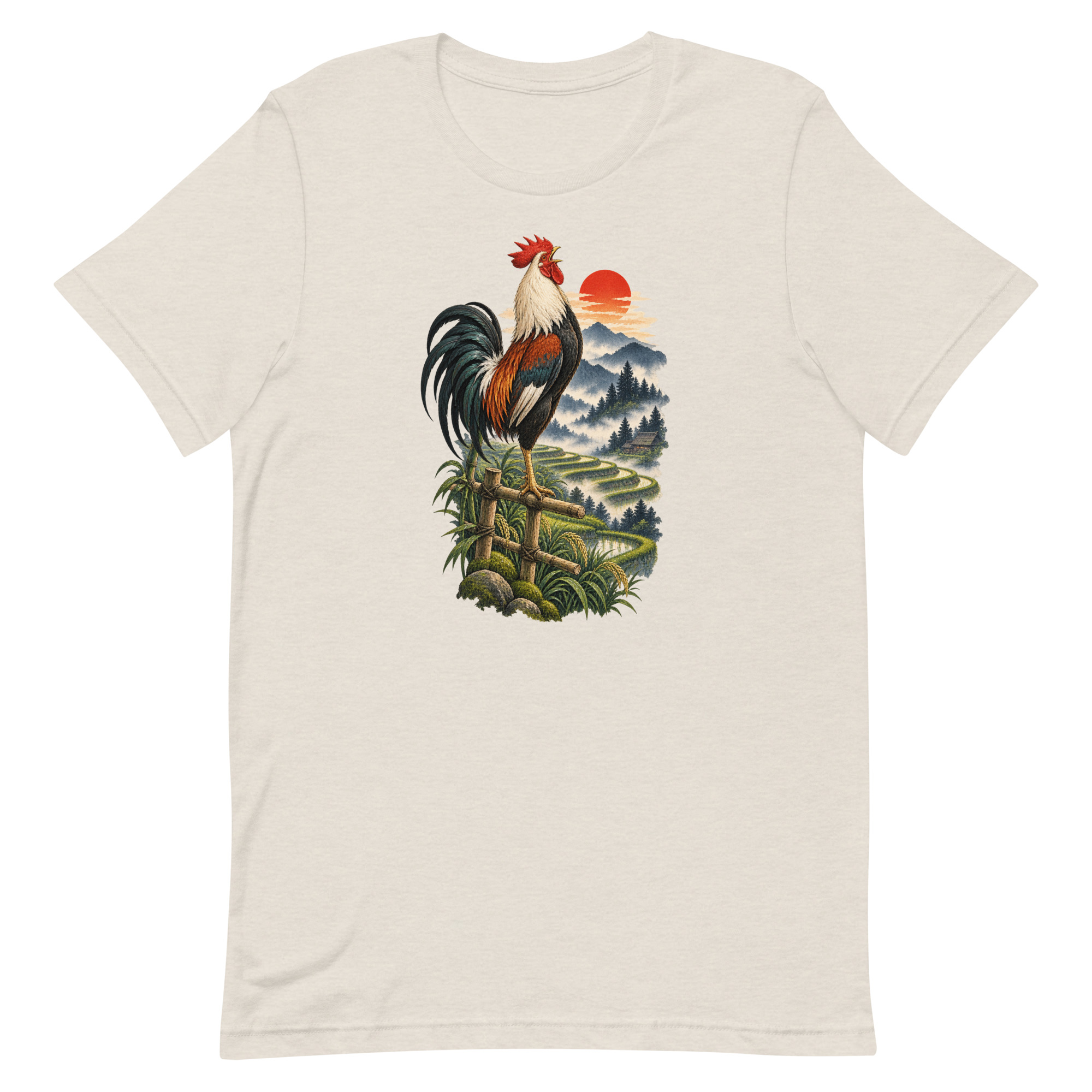 Japanese Rooster Rice Terrace Sunrise Art, Japanese Art Tee, Mythology Gift - Image 18