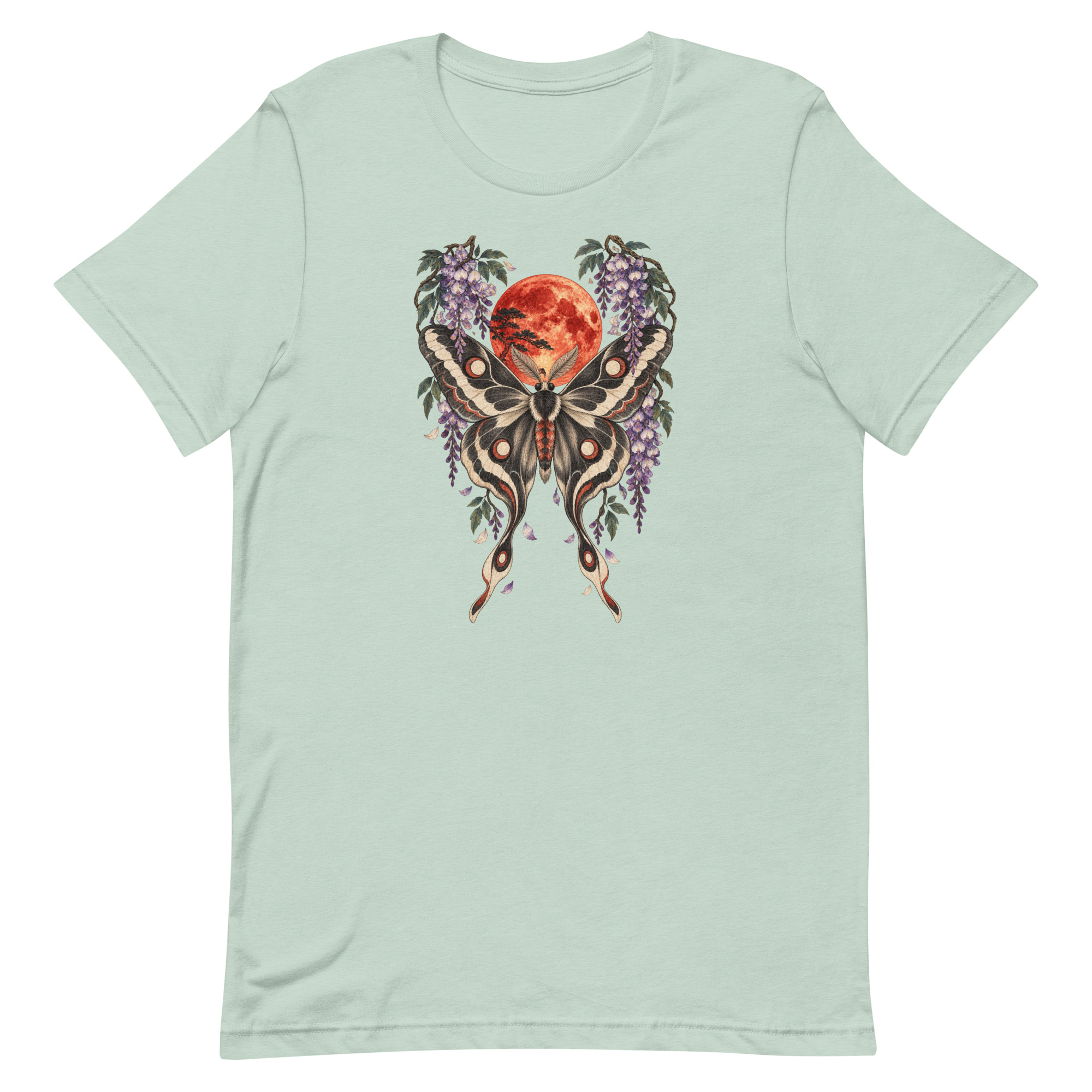 Japanese Moth Red Moon Wisteria Ukiyo-e Art T-Shirt - Image 21
