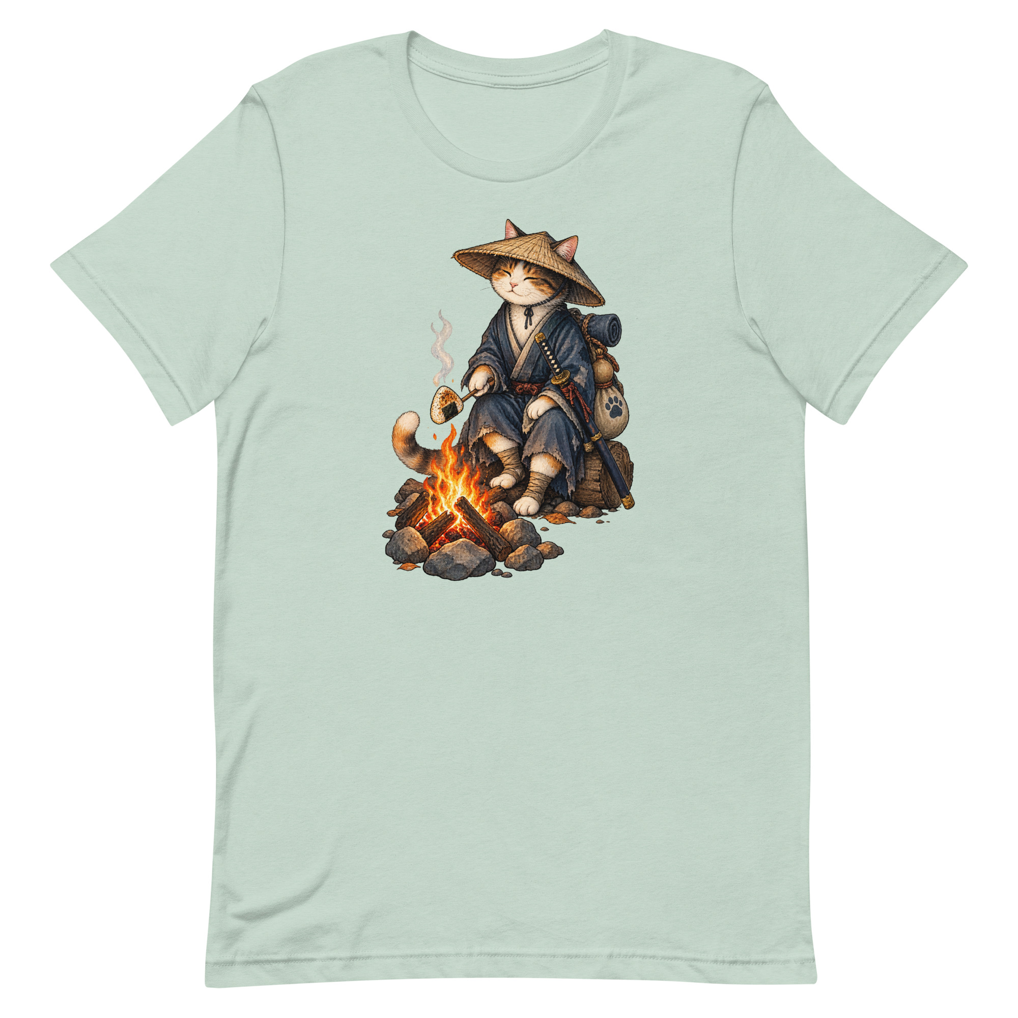 Samurai Cat Onigiri Campfire Japanese Art, Japanese Art Tee, Mythology Gift - Image 21