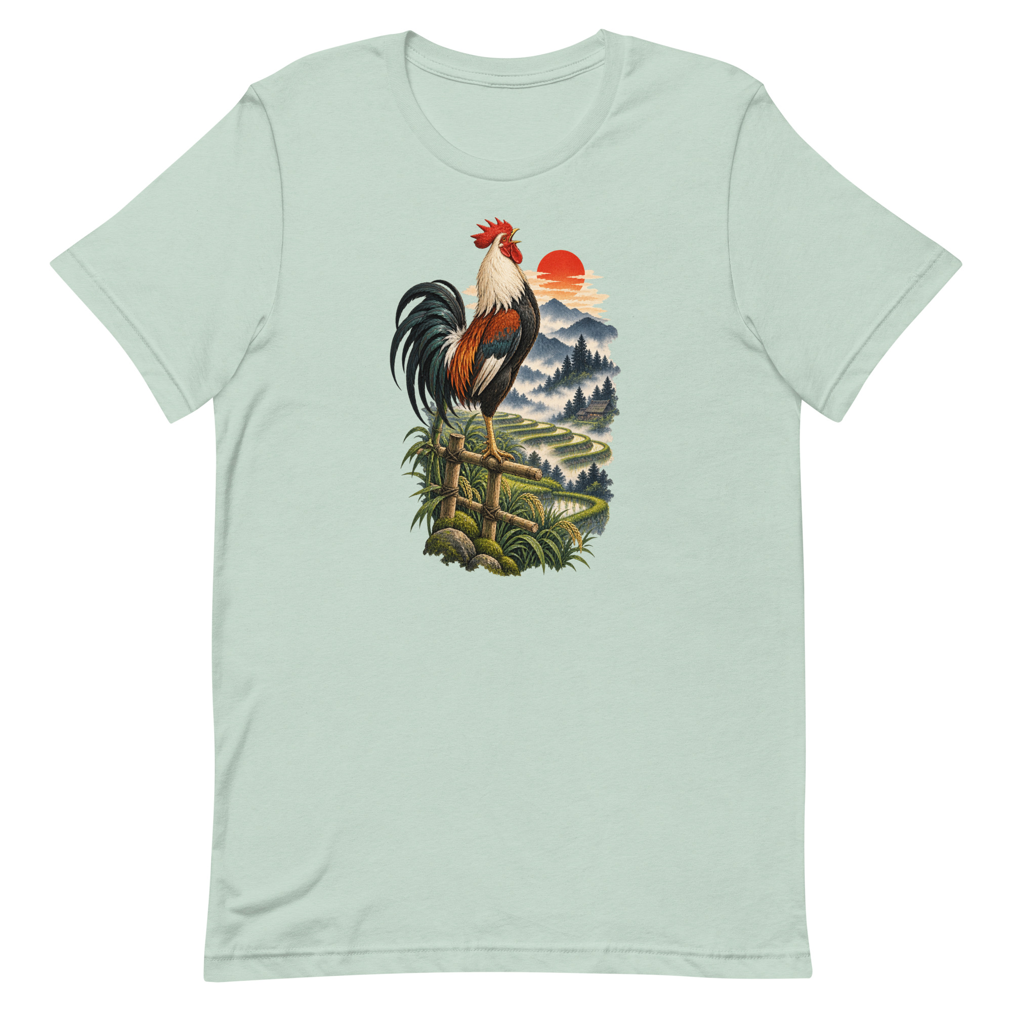 Japanese Rooster Rice Terrace Sunrise Art, Japanese Art Tee, Mythology Gift - Image 19