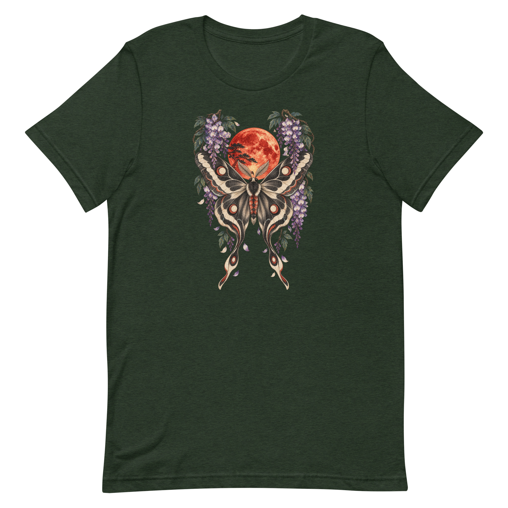 Japanese Moth Red Moon Wisteria Ukiyo-e Art T-Shirt - Image 91