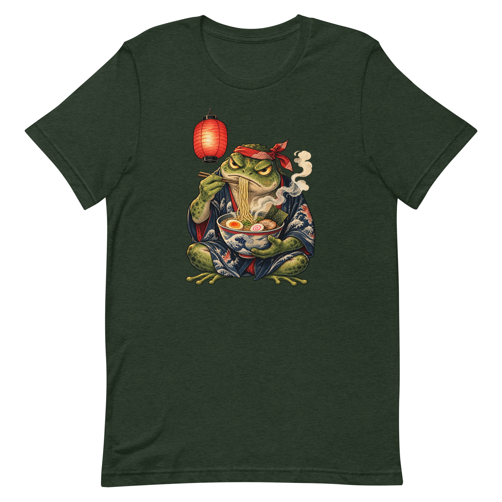 Grumpy Frog Ramen Lantern Japanese Ink Art T-Shirt - Image 91