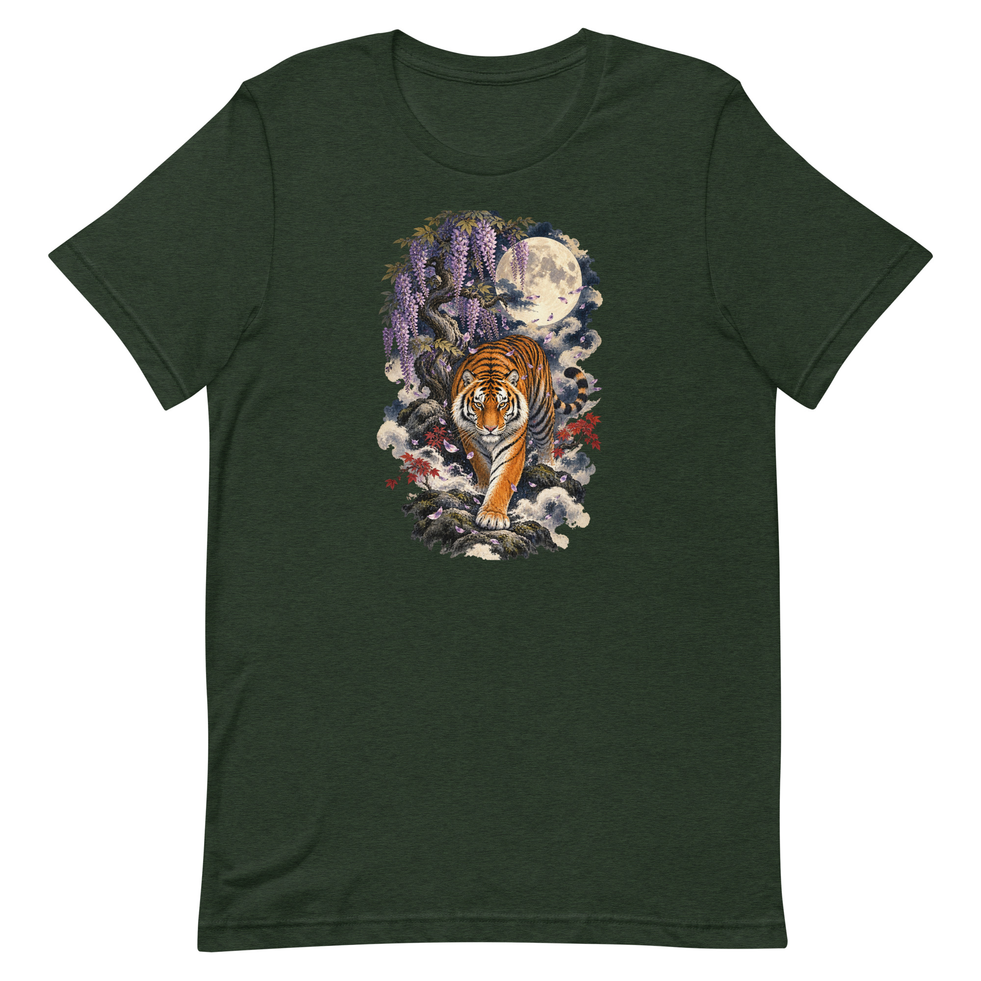 Japanese Tiger Wisteria Full Moon Art, Japanese Art Tee, Mythology Gift - Image 89