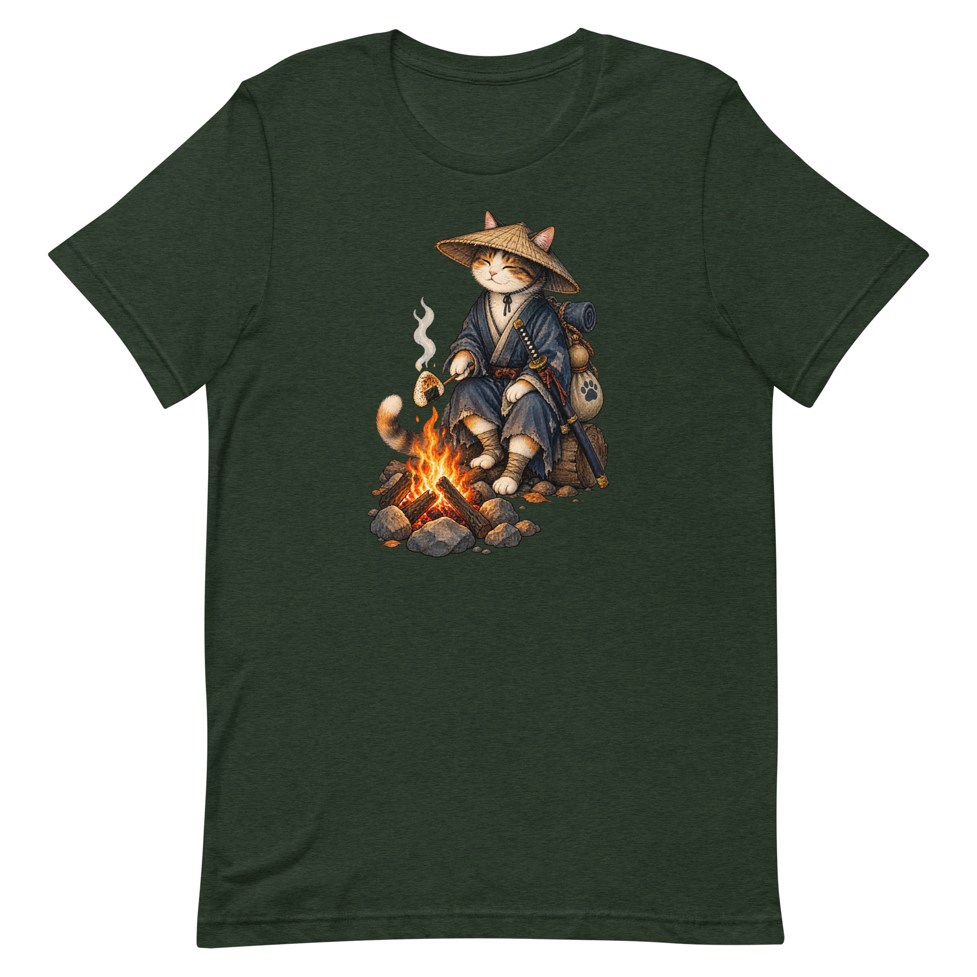 Samurai Cat Onigiri Campfire Japanese Art, Japanese Art Tee, Mythology Gift - Image 91