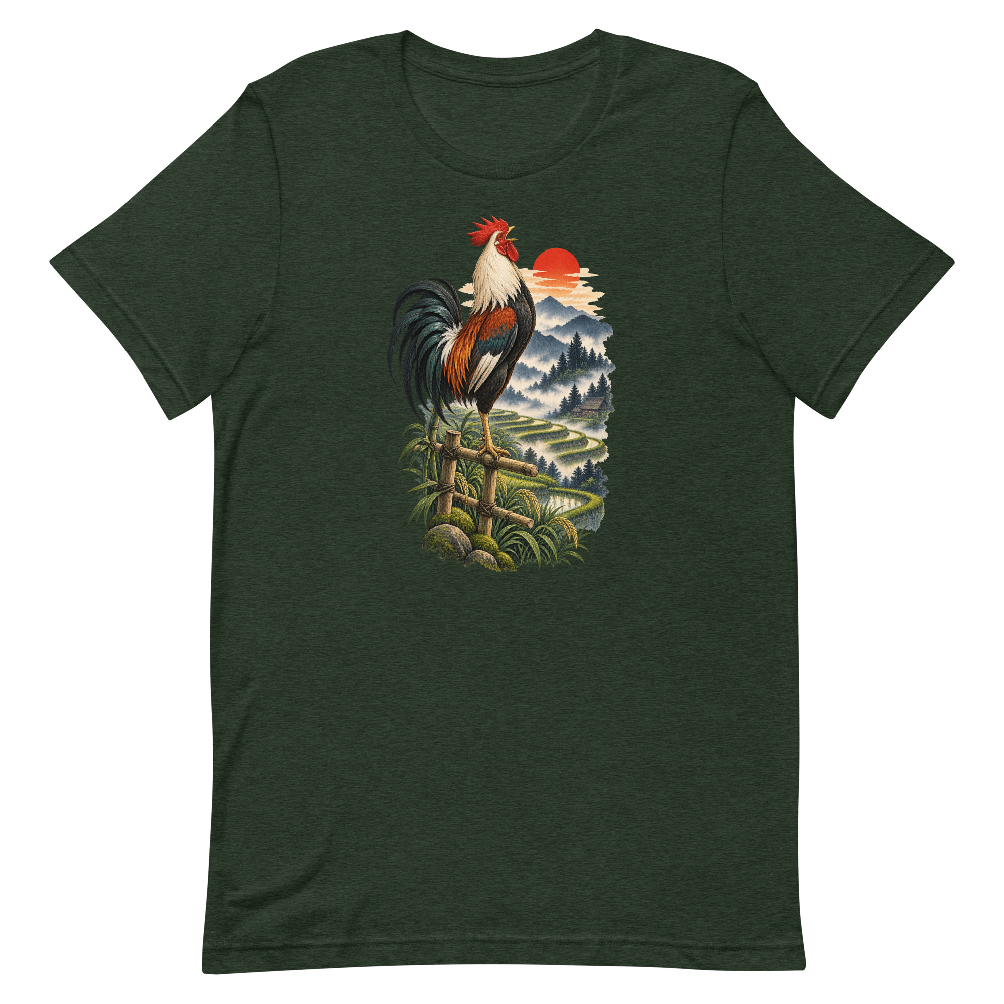 Japanese Rooster Rice Terrace Sunrise Art, Japanese Art Tee, Mythology Gift - Image 89
