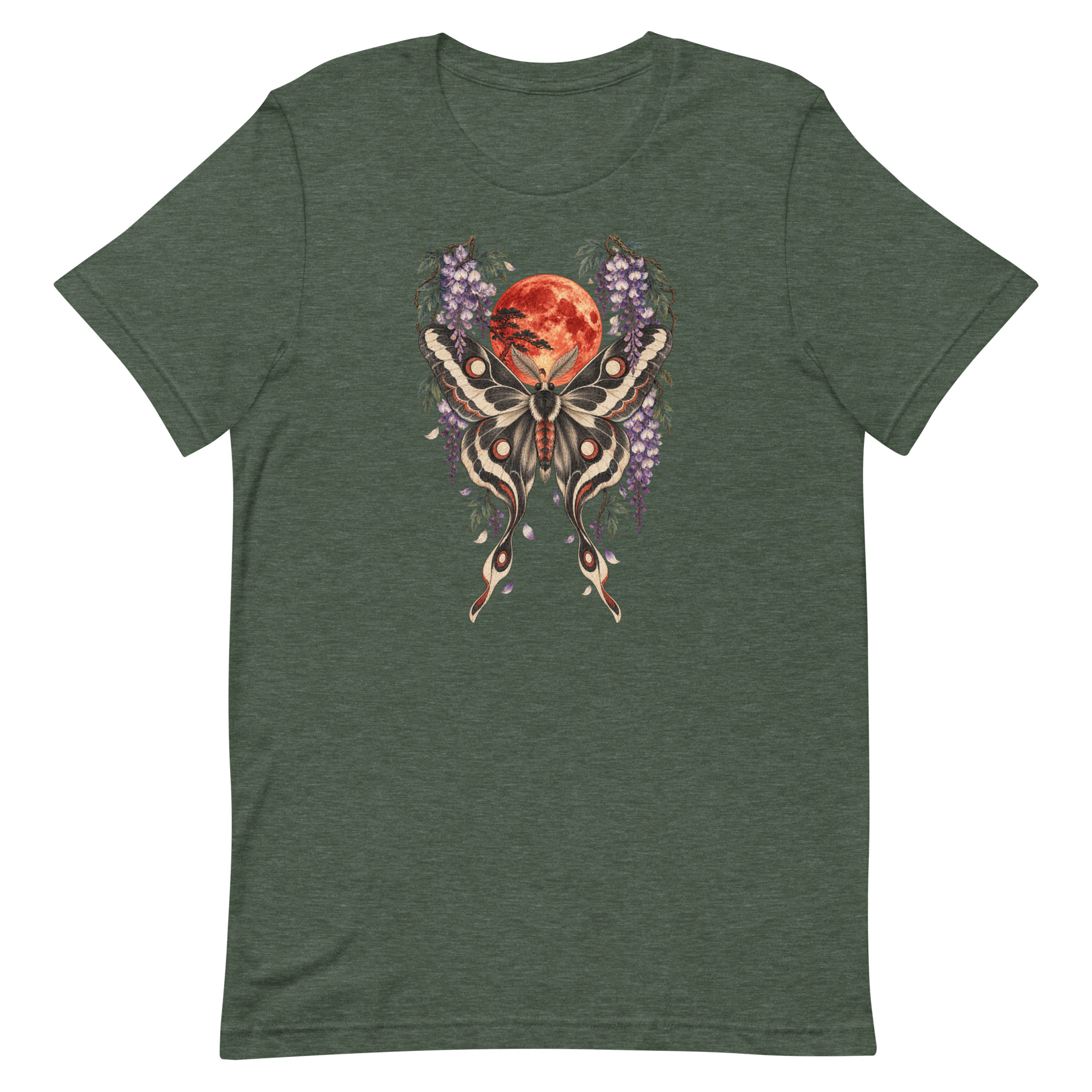 Japanese Moth Red Moon Wisteria Ukiyo-e Art T-Shirt - Image 22