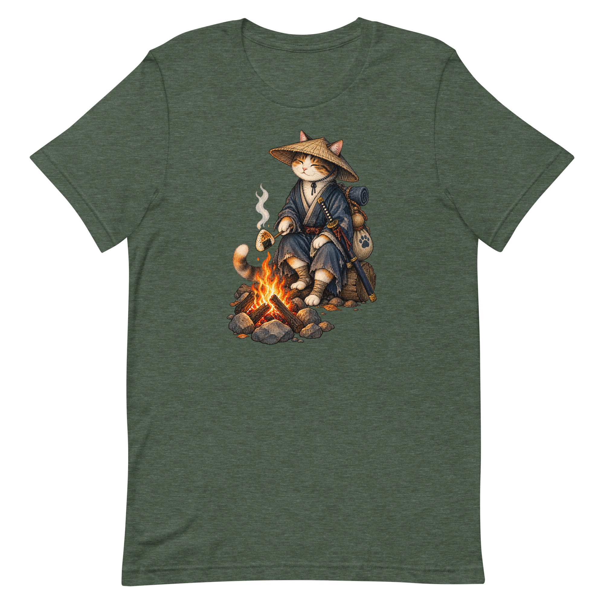 Samurai Cat Onigiri Campfire Japanese Art, Japanese Art Tee, Mythology Gift - Image 22