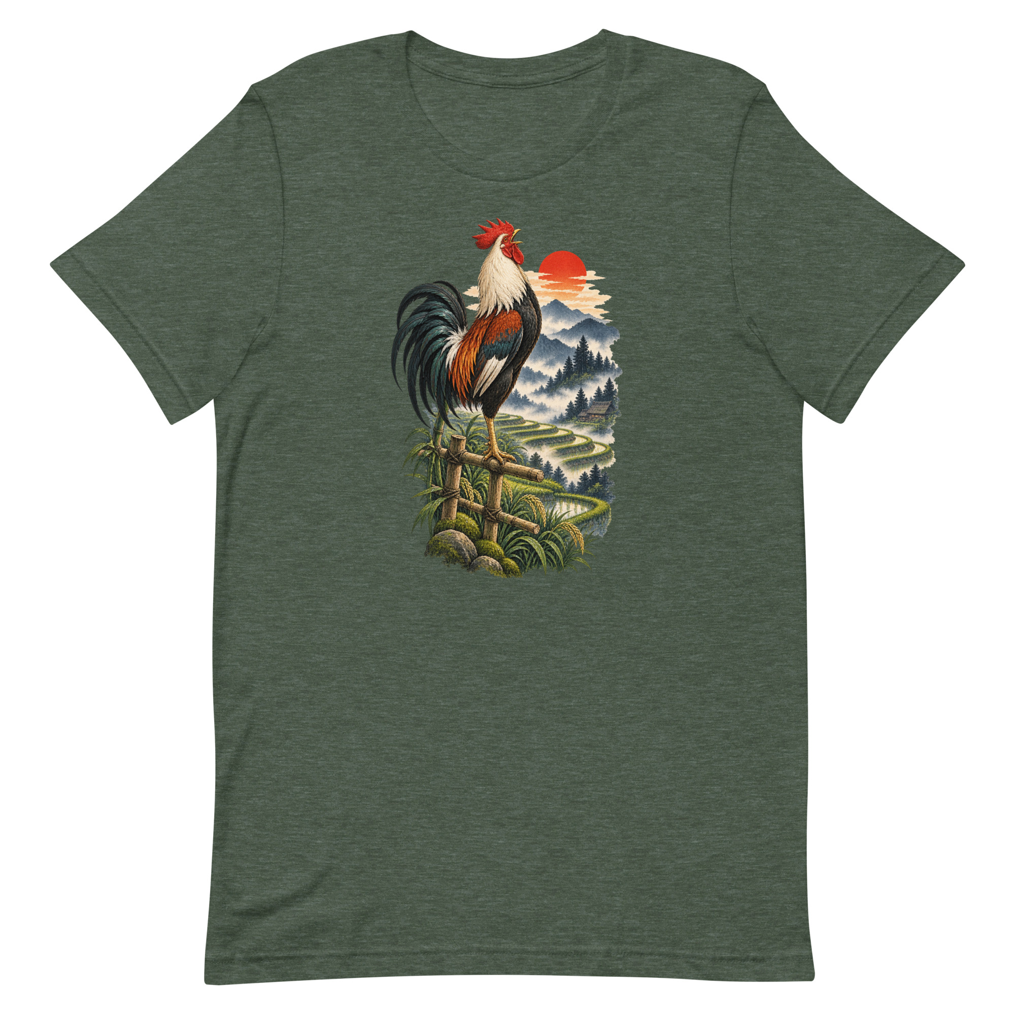 Japanese Rooster Rice Terrace Sunrise Art, Japanese Art Tee, Mythology Gift - Image 20
