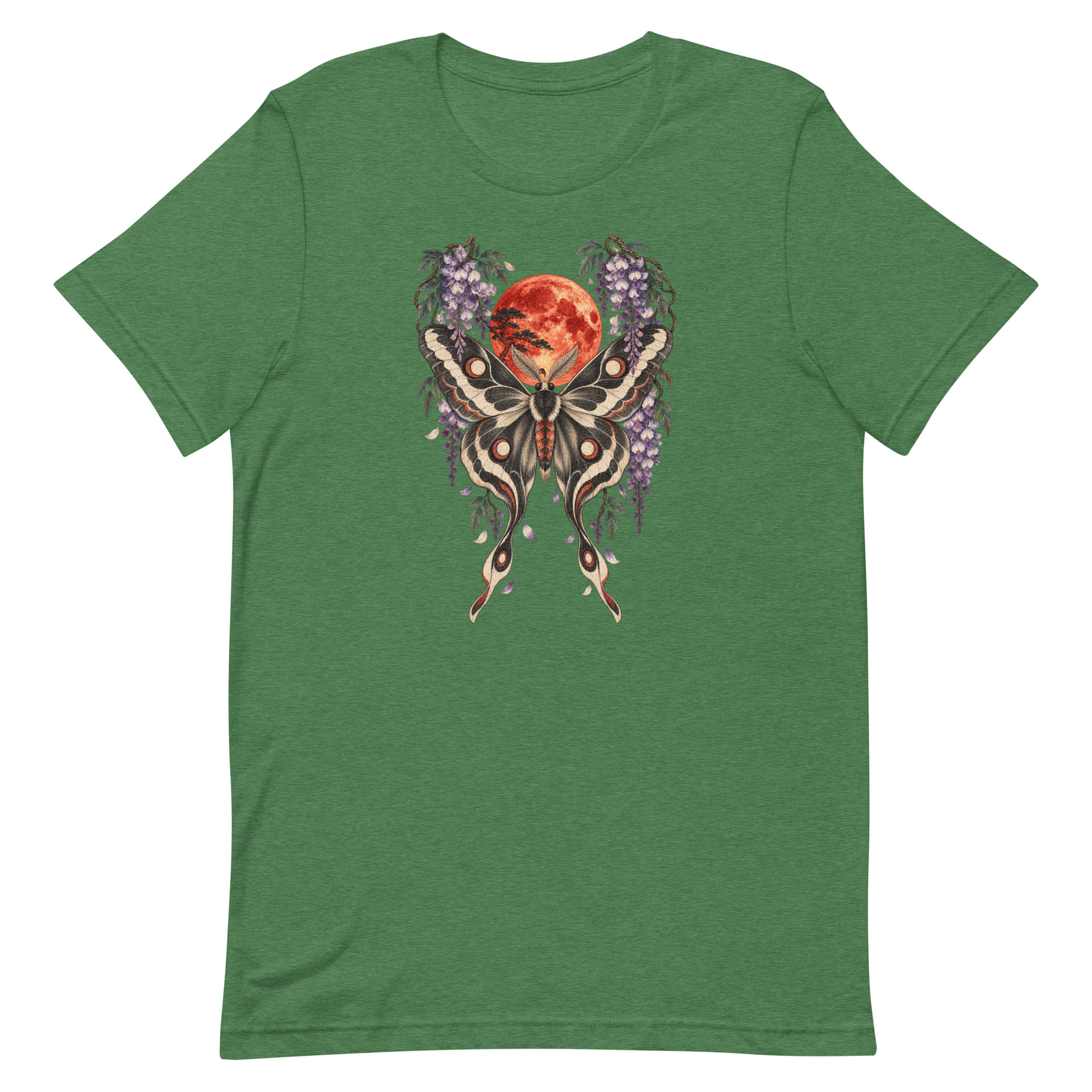 Japanese Moth Red Moon Wisteria Ukiyo-e Art T-Shirt - Image 92