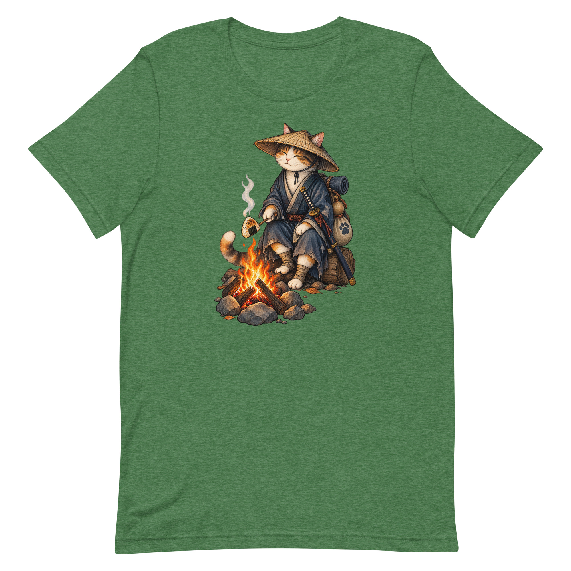 Samurai Cat Onigiri Campfire Japanese Art, Japanese Art Tee, Mythology Gift - Image 92