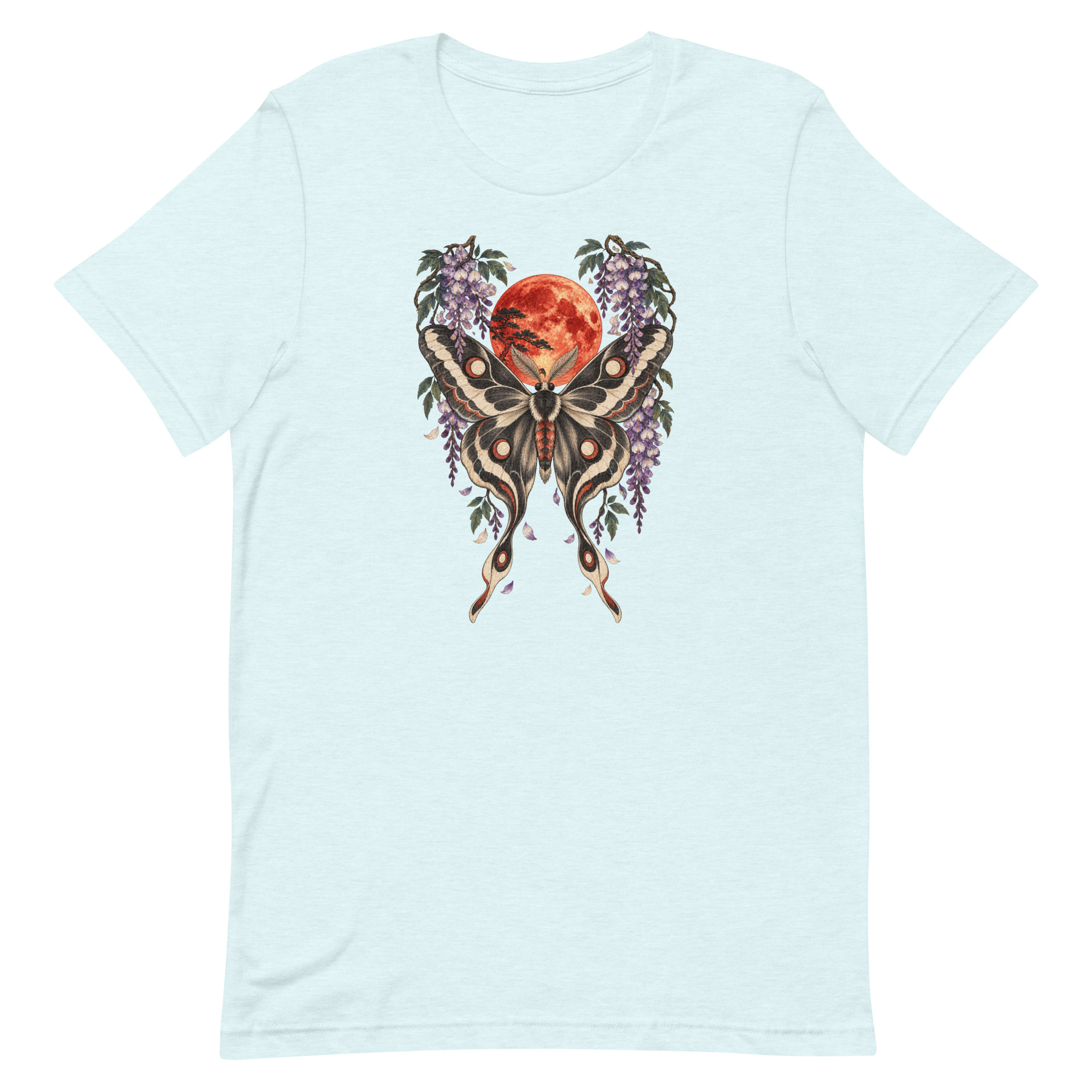 Japanese Moth Red Moon Wisteria Ukiyo-e Art T-Shirt - Image 73