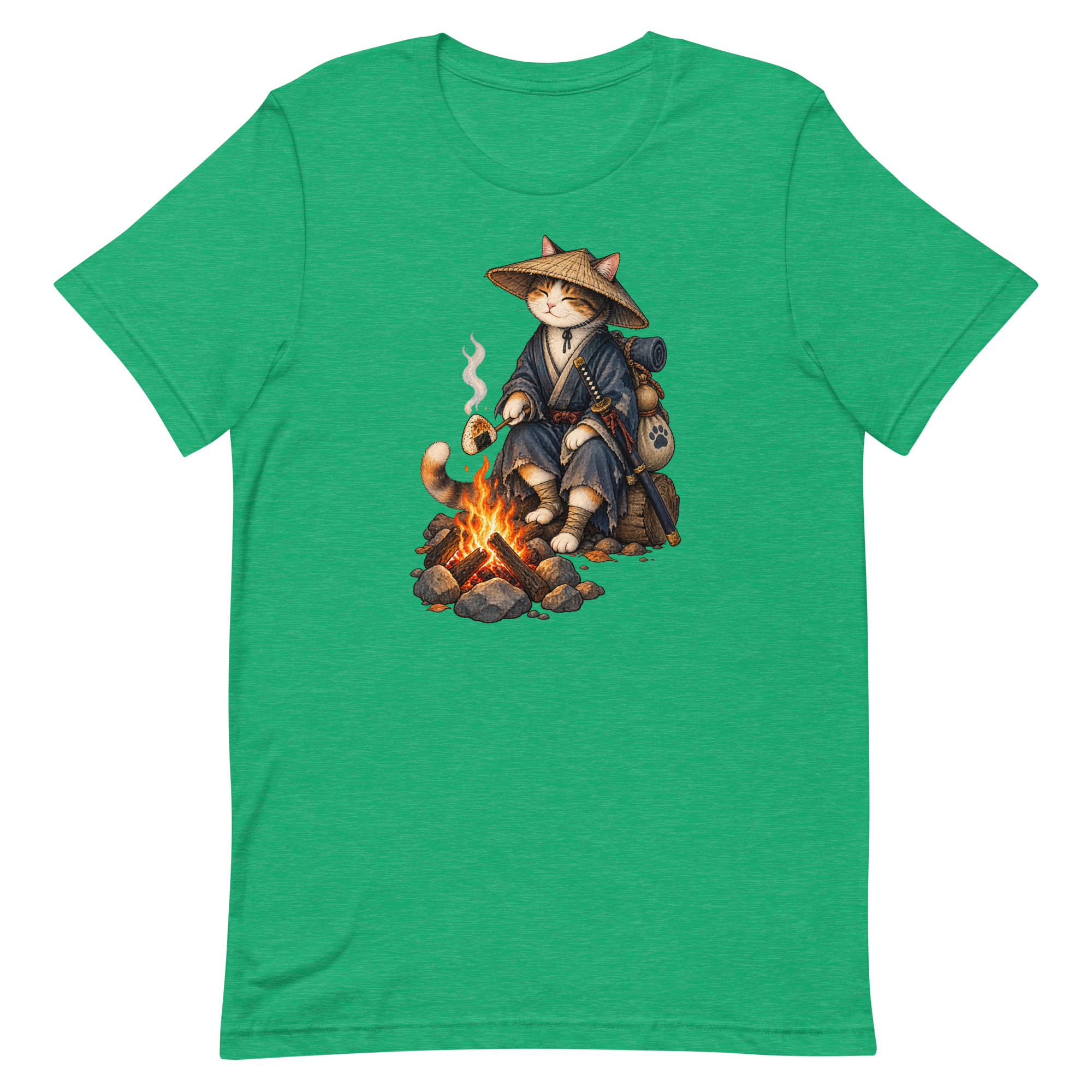 Samurai Cat Onigiri Campfire Japanese Art, Japanese Art Tee, Mythology Gift - Image 23