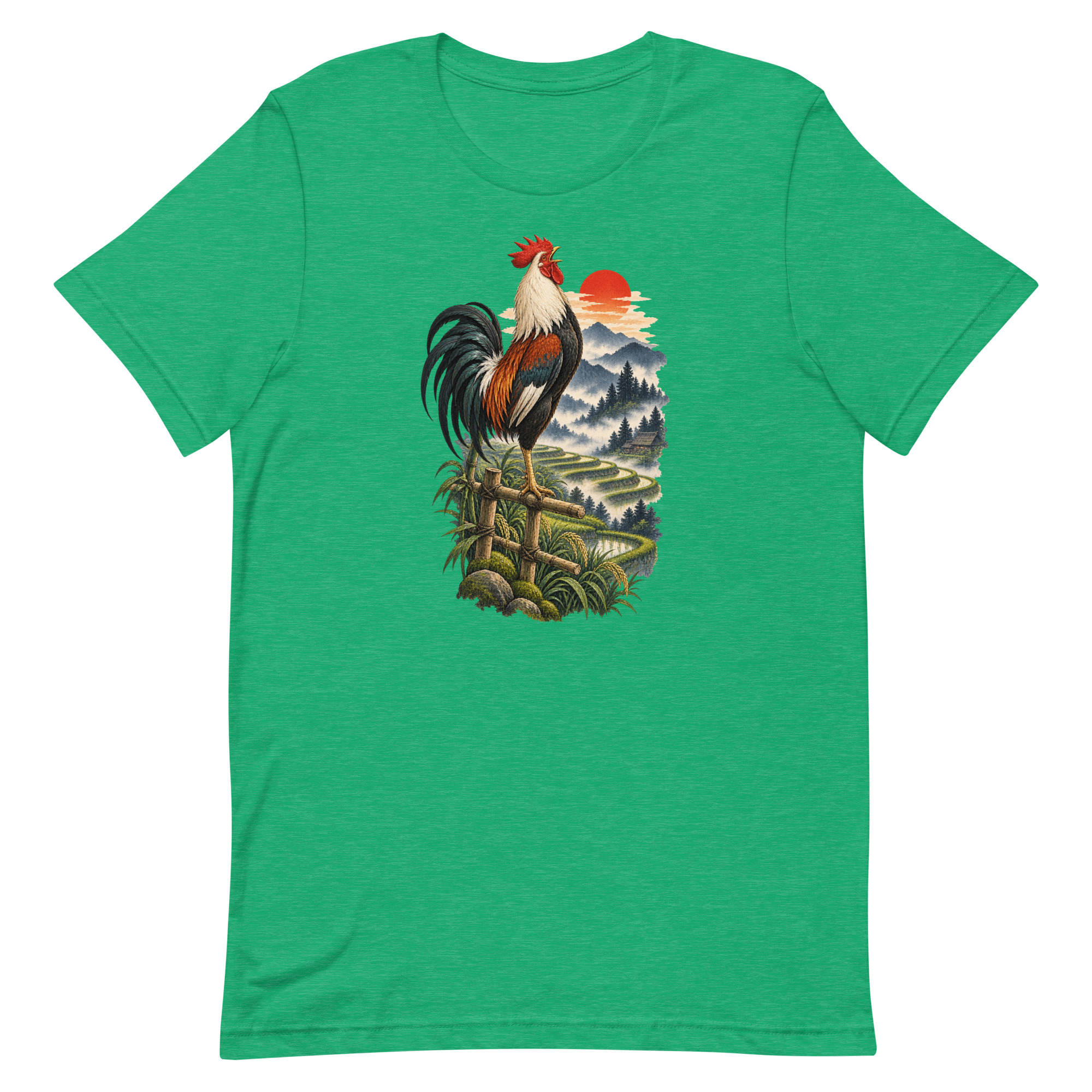 Japanese Rooster Rice Terrace Sunrise Art, Japanese Art Tee, Mythology Gift - Image 21