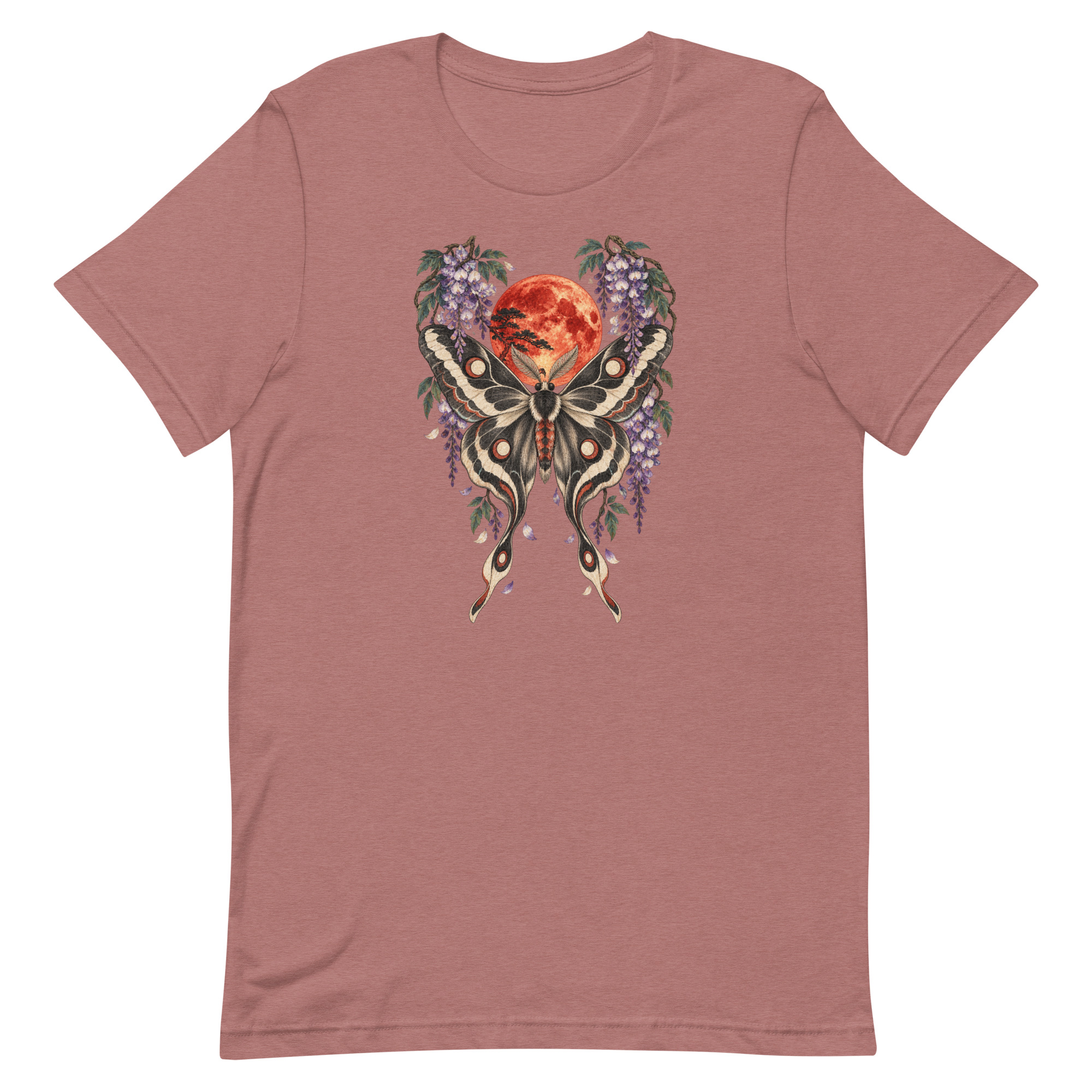 Japanese Moth Red Moon Wisteria Ukiyo-e Art T-Shirt - Image 24