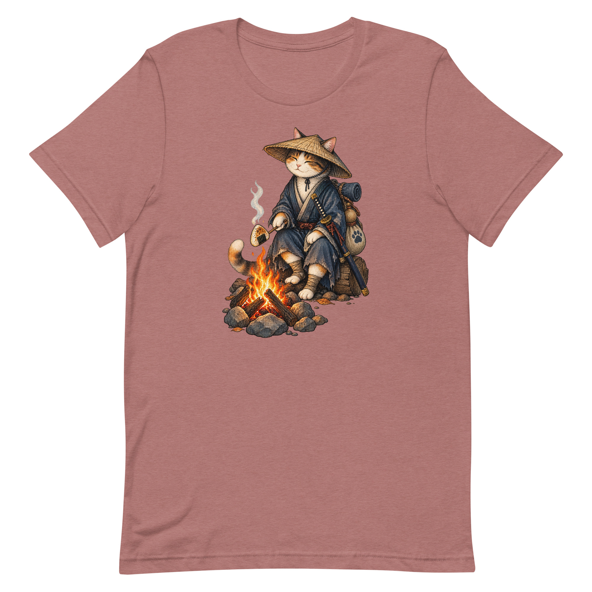Samurai Cat Onigiri Campfire Japanese Art, Japanese Art Tee, Mythology Gift - Image 24