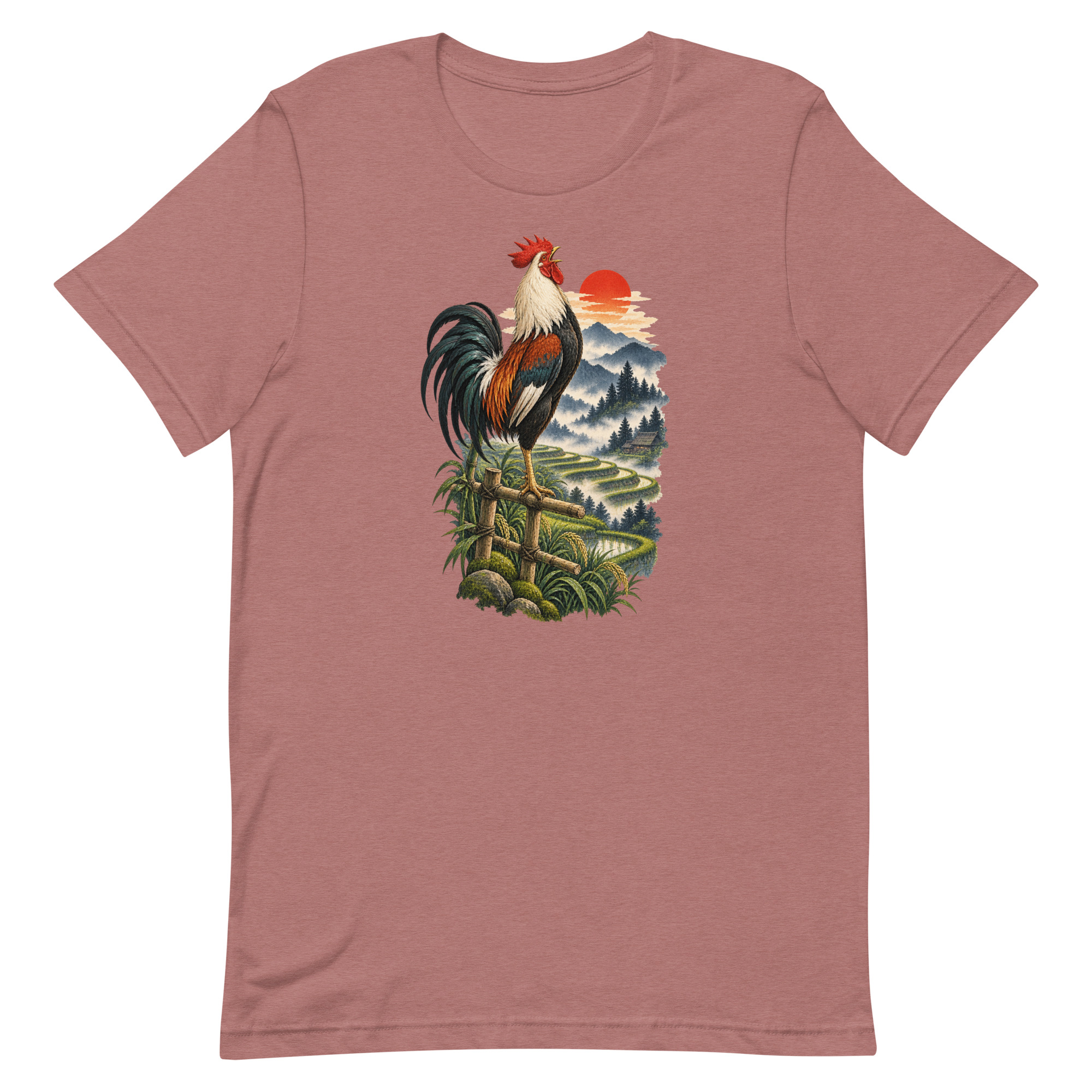 Japanese Rooster Rice Terrace Sunrise Art, Japanese Art Tee, Mythology Gift - Image 22