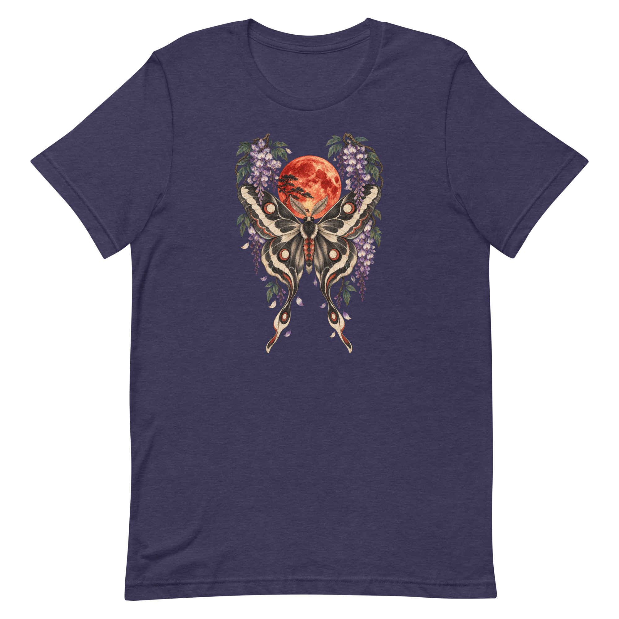 Japanese Moth Red Moon Wisteria Ukiyo-e Art T-Shirt - Image 25