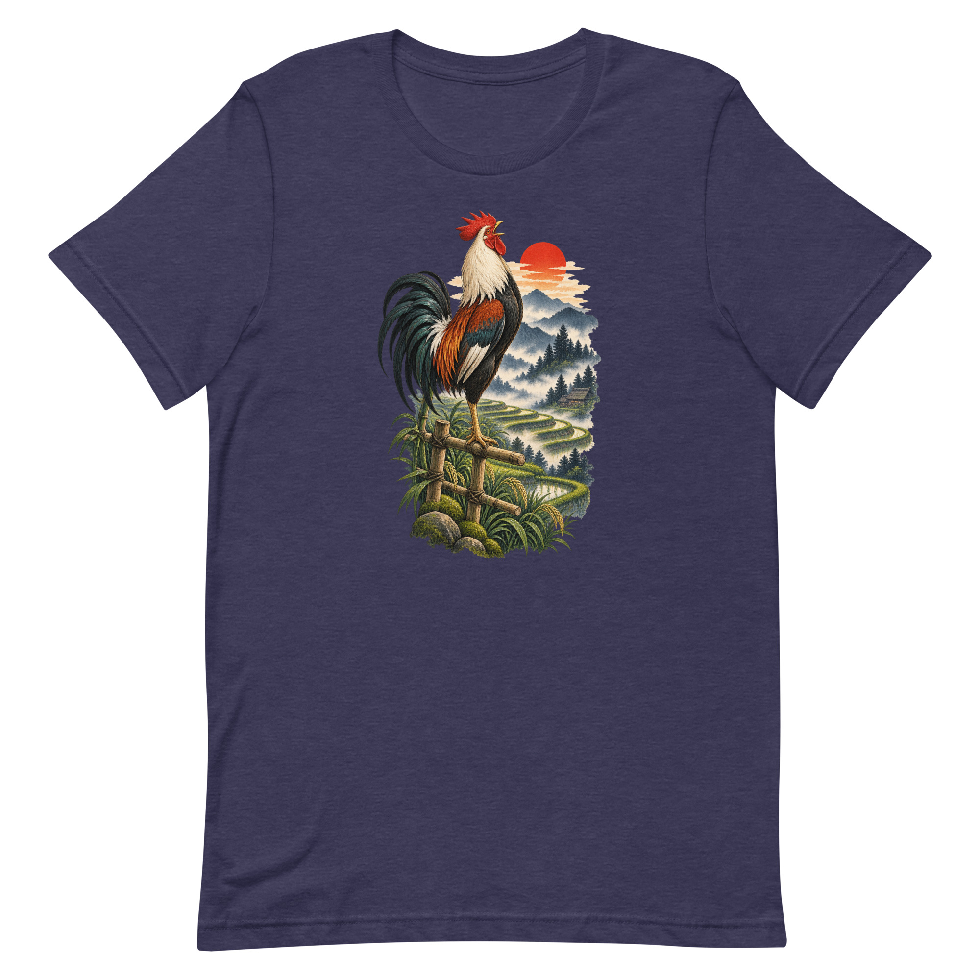 Japanese Rooster Rice Terrace Sunrise Art, Japanese Art Tee, Mythology Gift - Image 23
