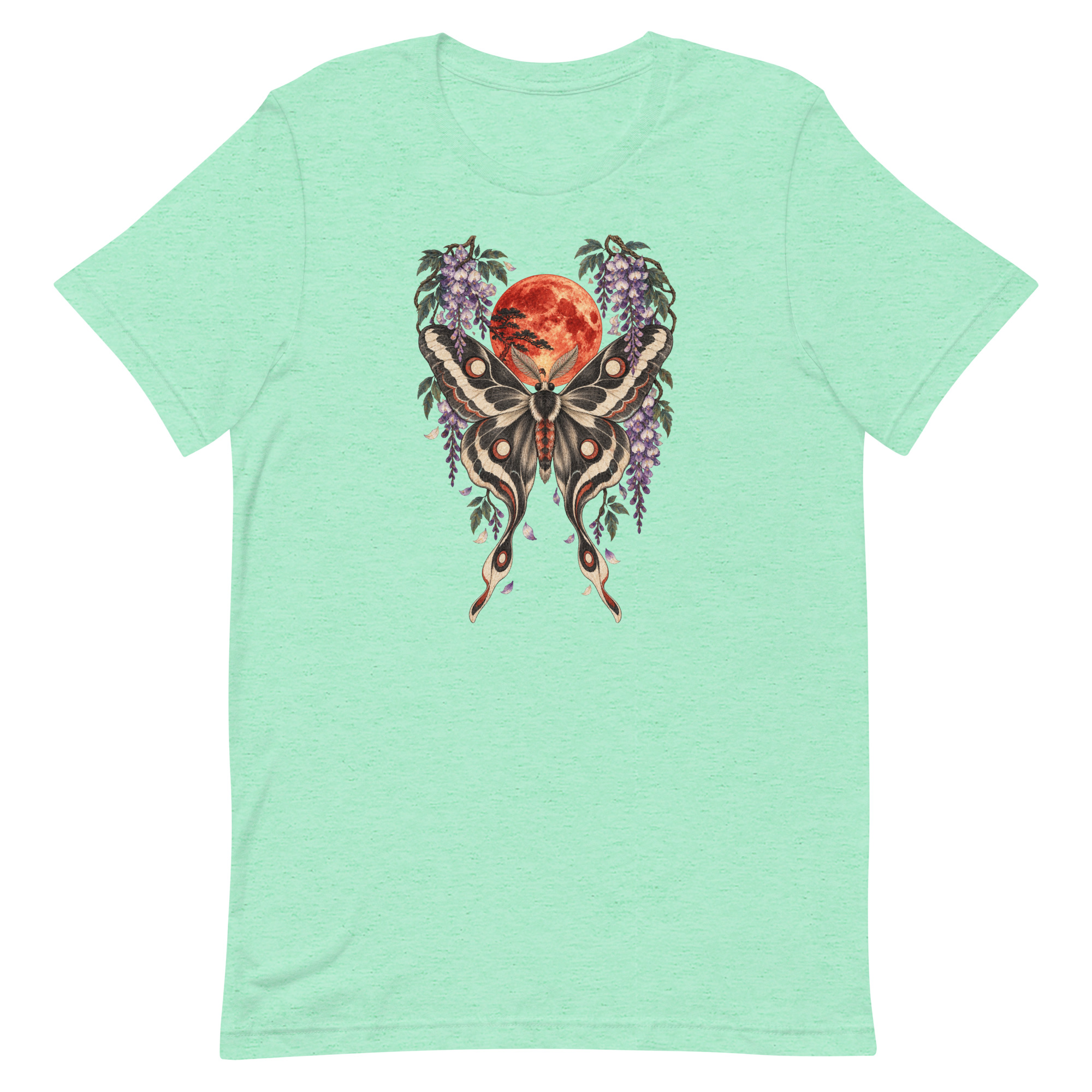 Japanese Moth Red Moon Wisteria Ukiyo-e Art T-Shirt - Image 26