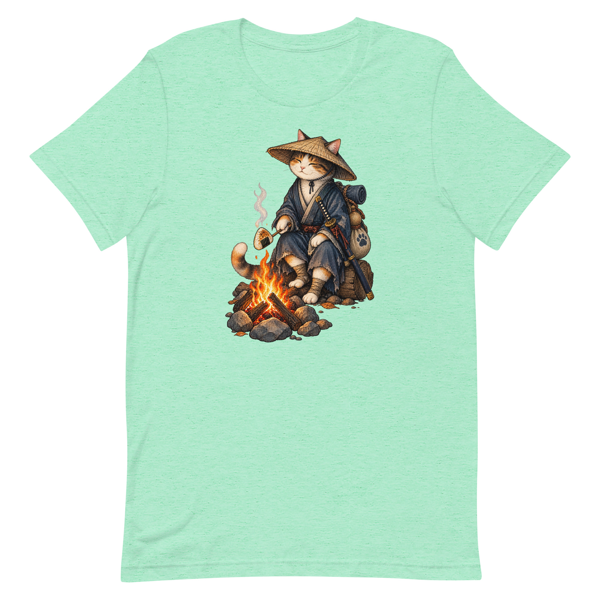 Samurai Cat Onigiri Campfire Japanese Art, Japanese Art Tee, Mythology Gift - Image 26