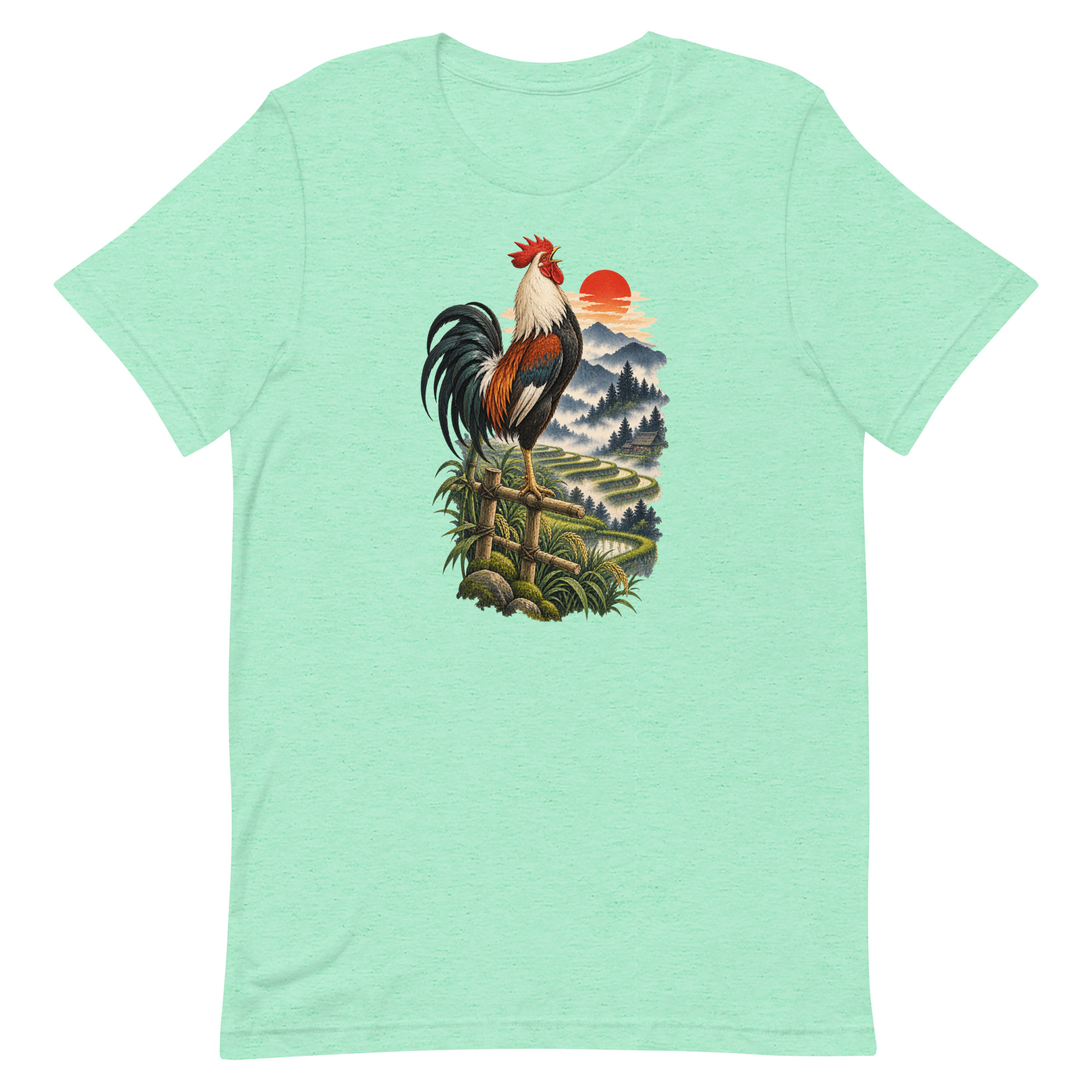 Japanese Rooster Rice Terrace Sunrise Art, Japanese Art Tee, Mythology Gift - Image 24