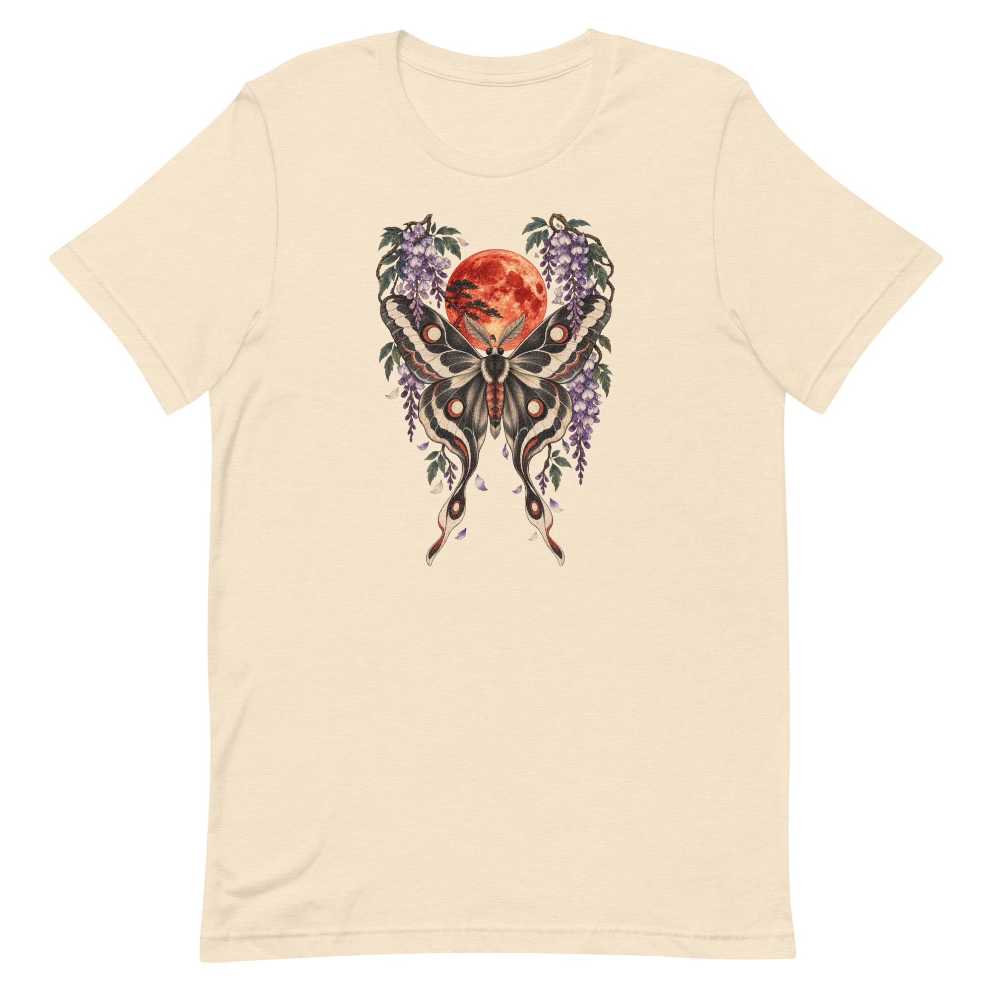 Japanese Moth Red Moon Wisteria Ukiyo-e Art T-Shirt - Image 88