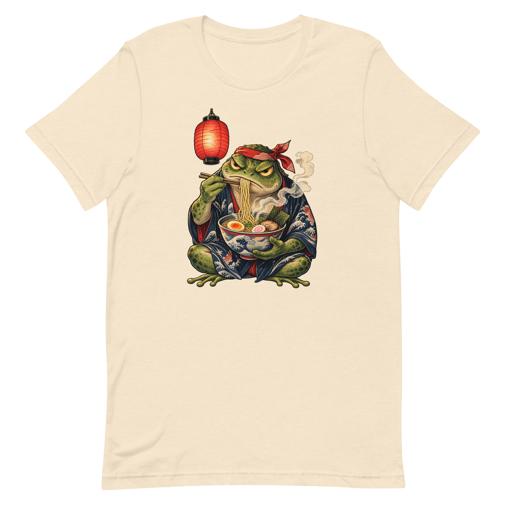 Grumpy Frog Ramen Lantern Japanese Ink Art T-Shirt - Image 88