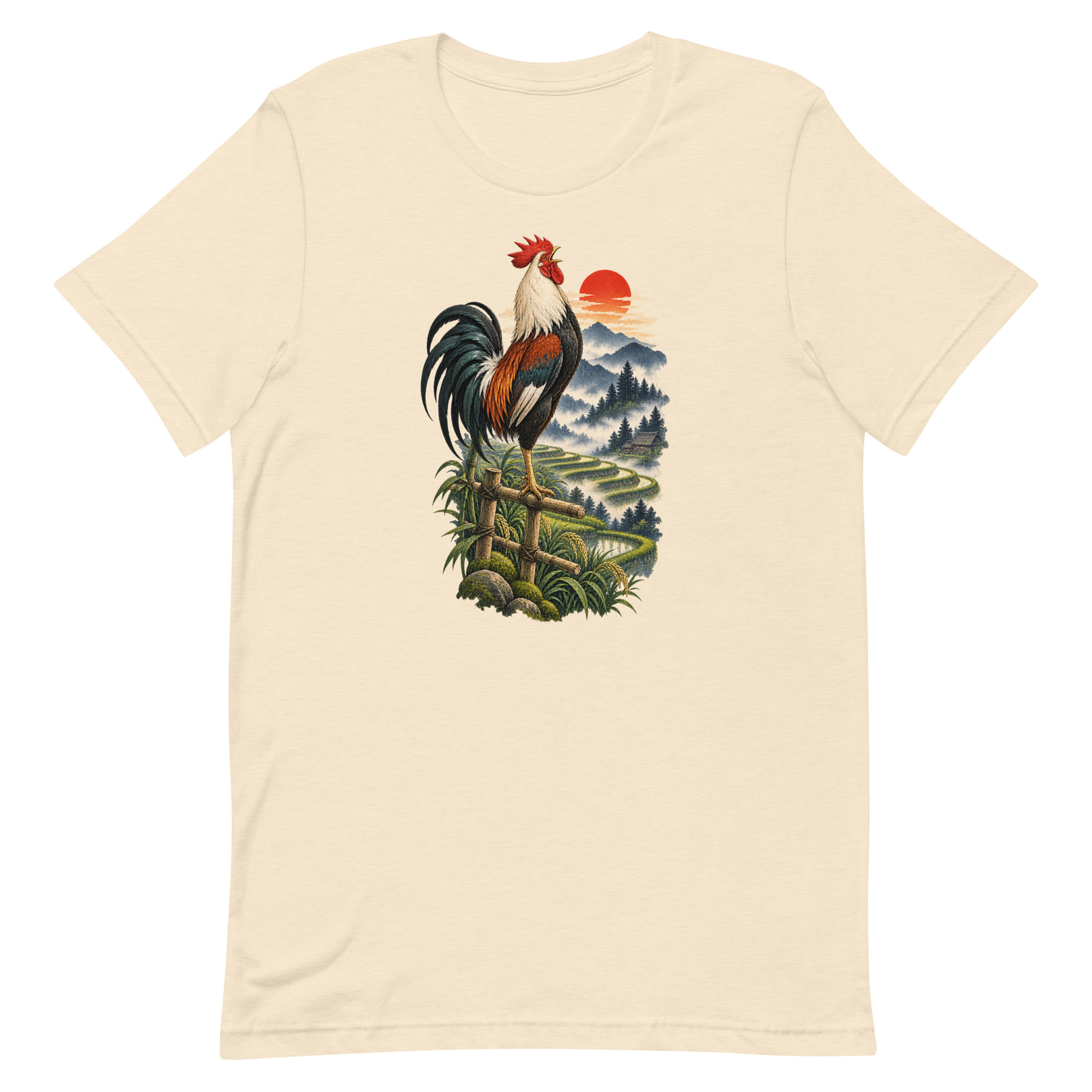 Japanese Rooster Rice Terrace Sunrise Art, Japanese Art Tee, Mythology Gift - Image 86