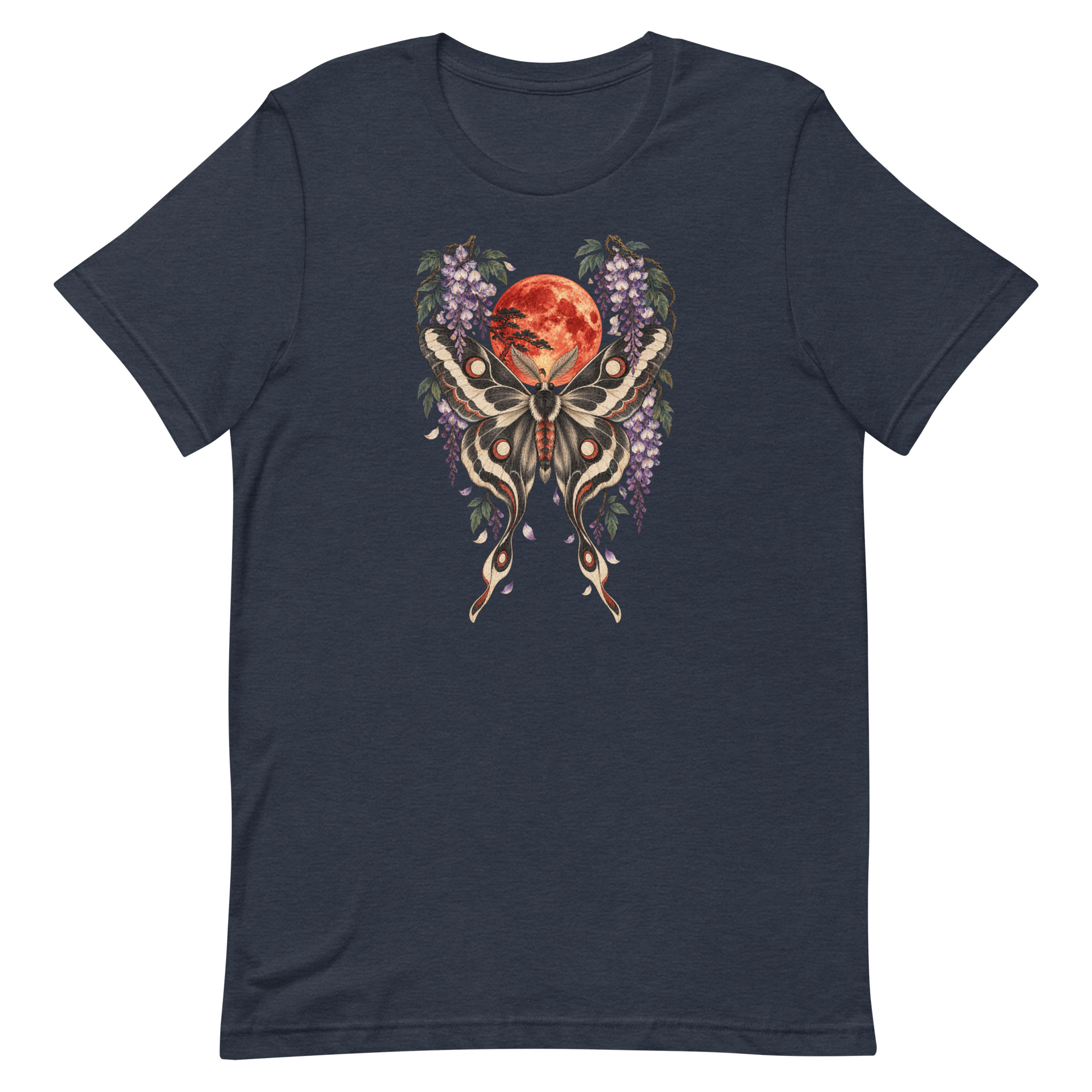 Japanese Moth Red Moon Wisteria Ukiyo-e Art T-Shirt - Image 27