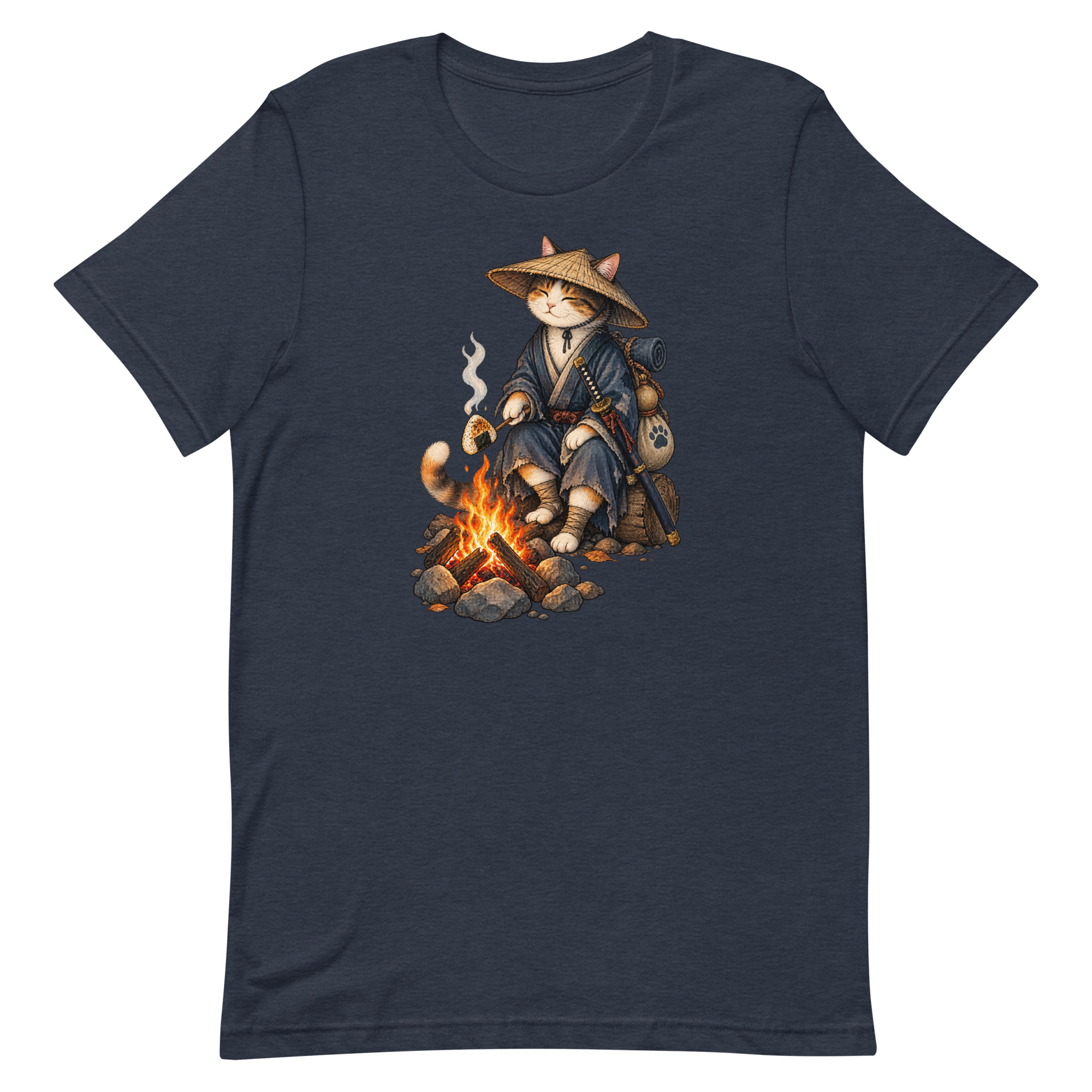Samurai Cat Onigiri Campfire Japanese Art, Japanese Art Tee, Mythology Gift - Image 27