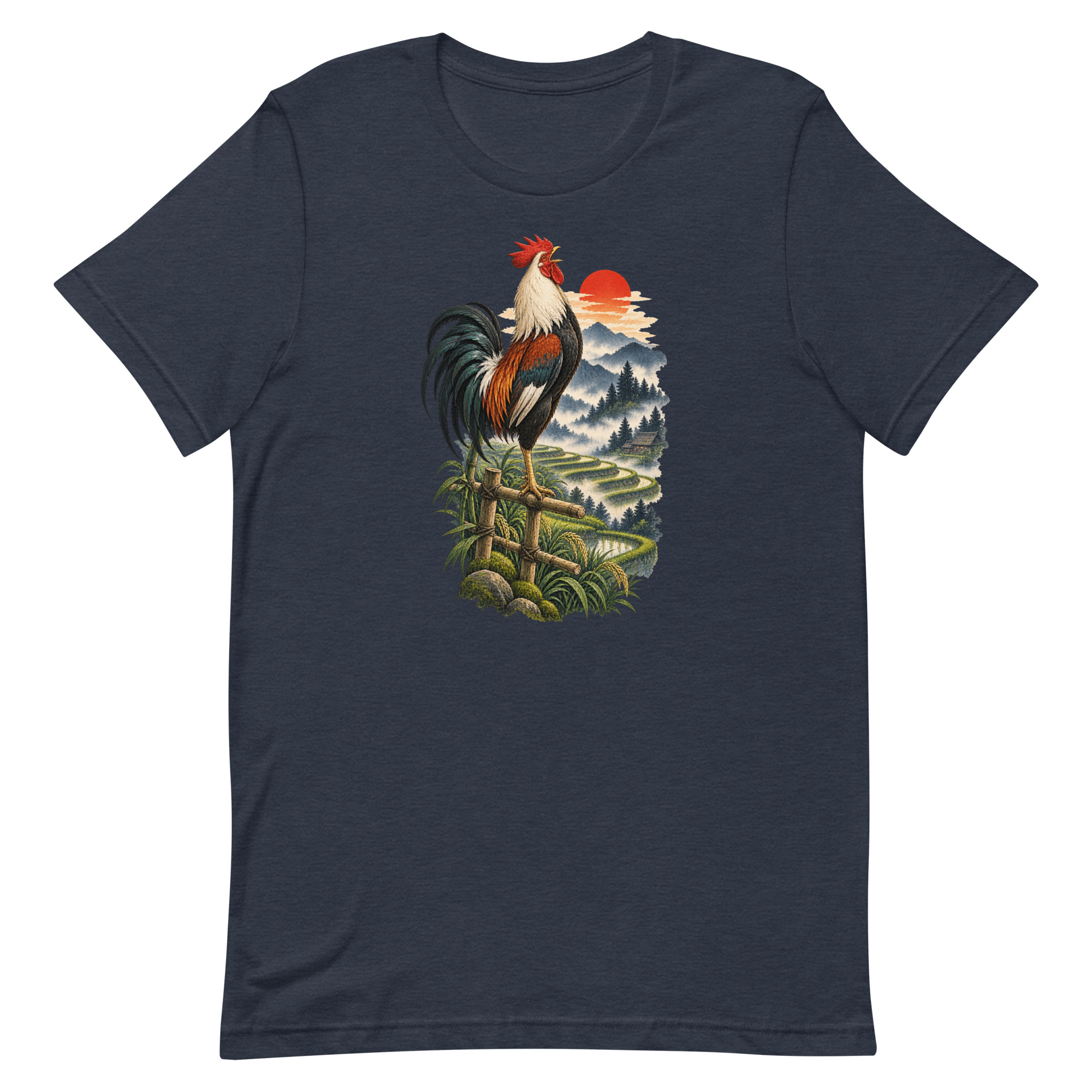 Japanese Rooster Rice Terrace Sunrise Art, Japanese Art Tee, Mythology Gift - Image 25