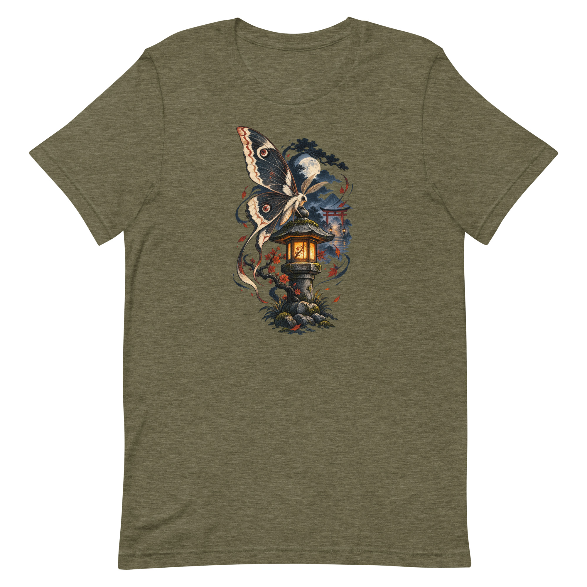 Japanese Moth Lantern Shrine Night Yokai Art T-Shirt - Image 70