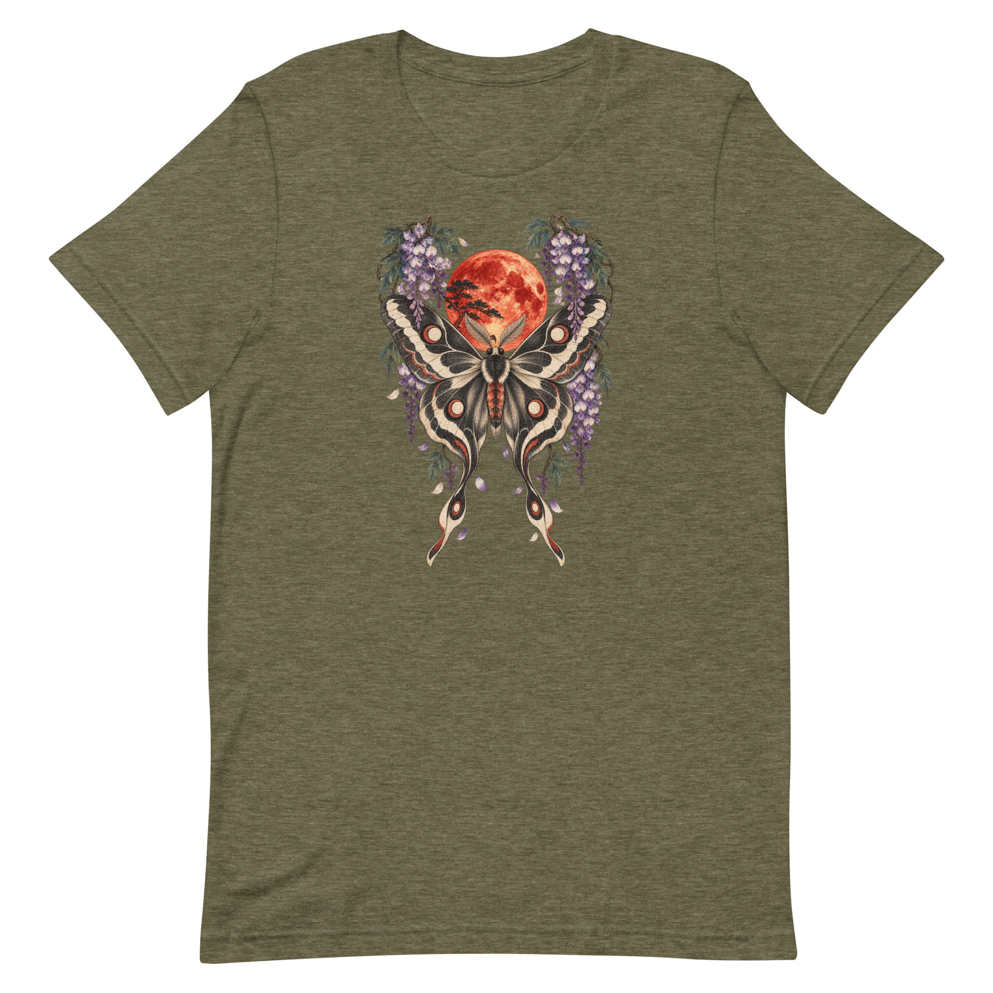 Japanese Moth Red Moon Wisteria Ukiyo-e Art T-Shirt - Image 72