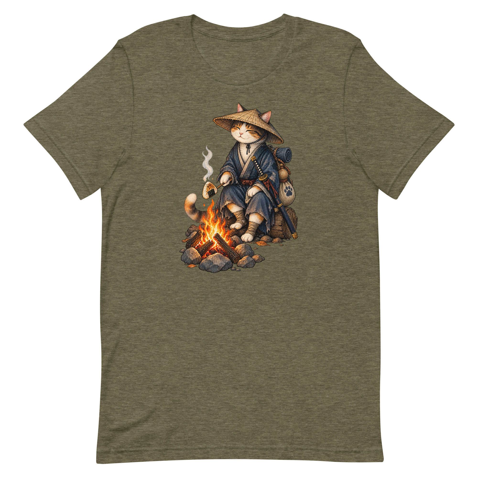 Samurai Cat Onigiri Campfire Japanese Art, Japanese Art Tee, Mythology Gift - Image 72