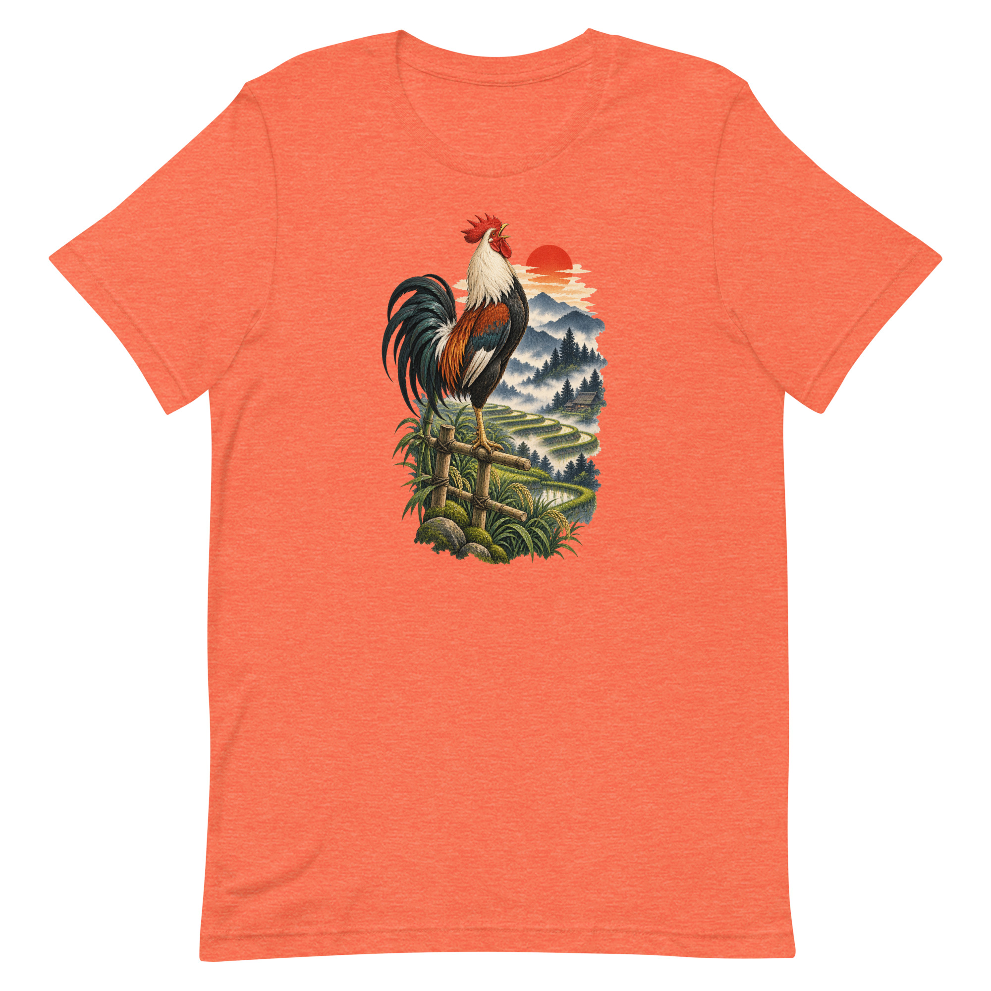 Japanese Rooster Rice Terrace Sunrise Art, Japanese Art Tee, Mythology Gift - Image 26