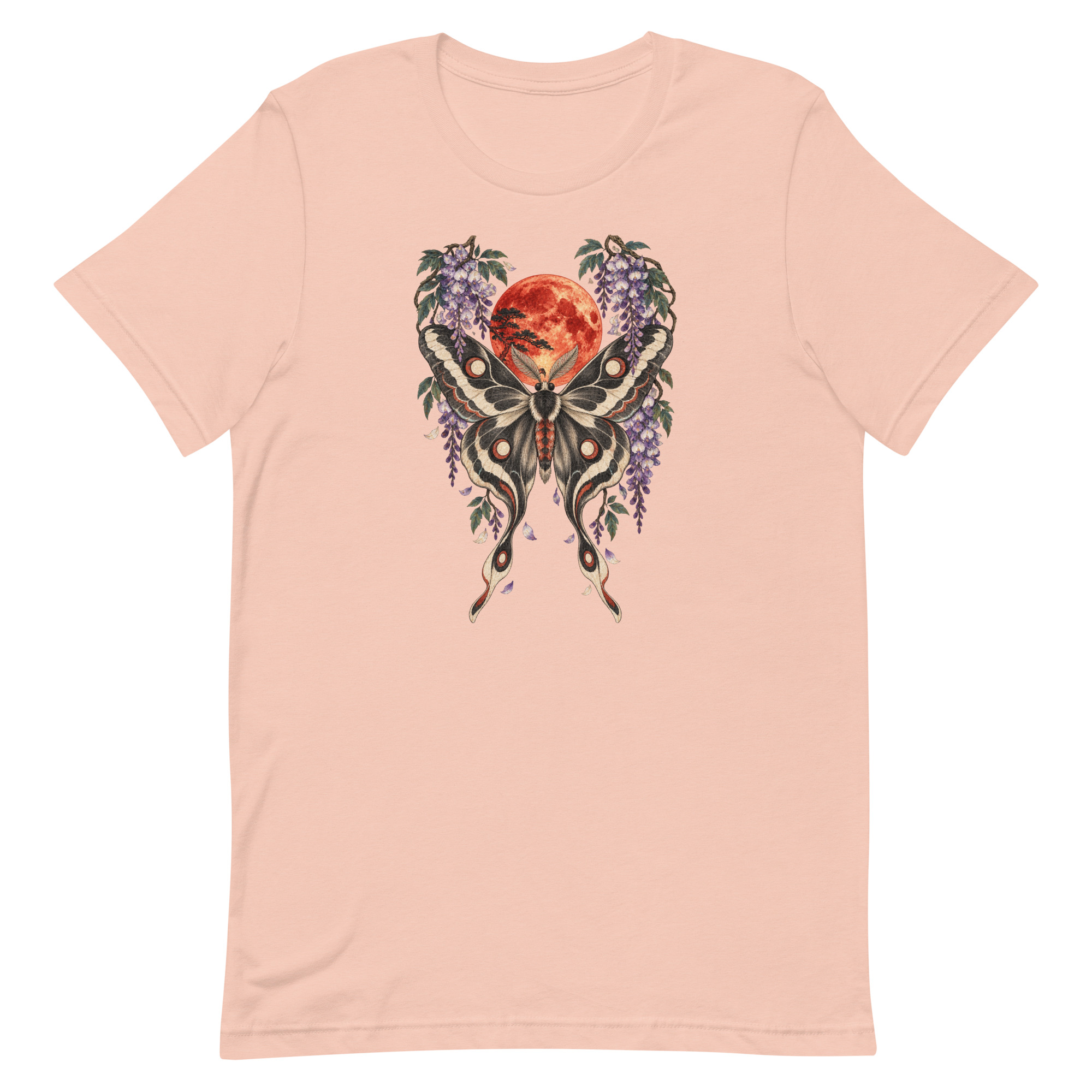 Japanese Moth Red Moon Wisteria Ukiyo-e Art T-Shirt - Image 30