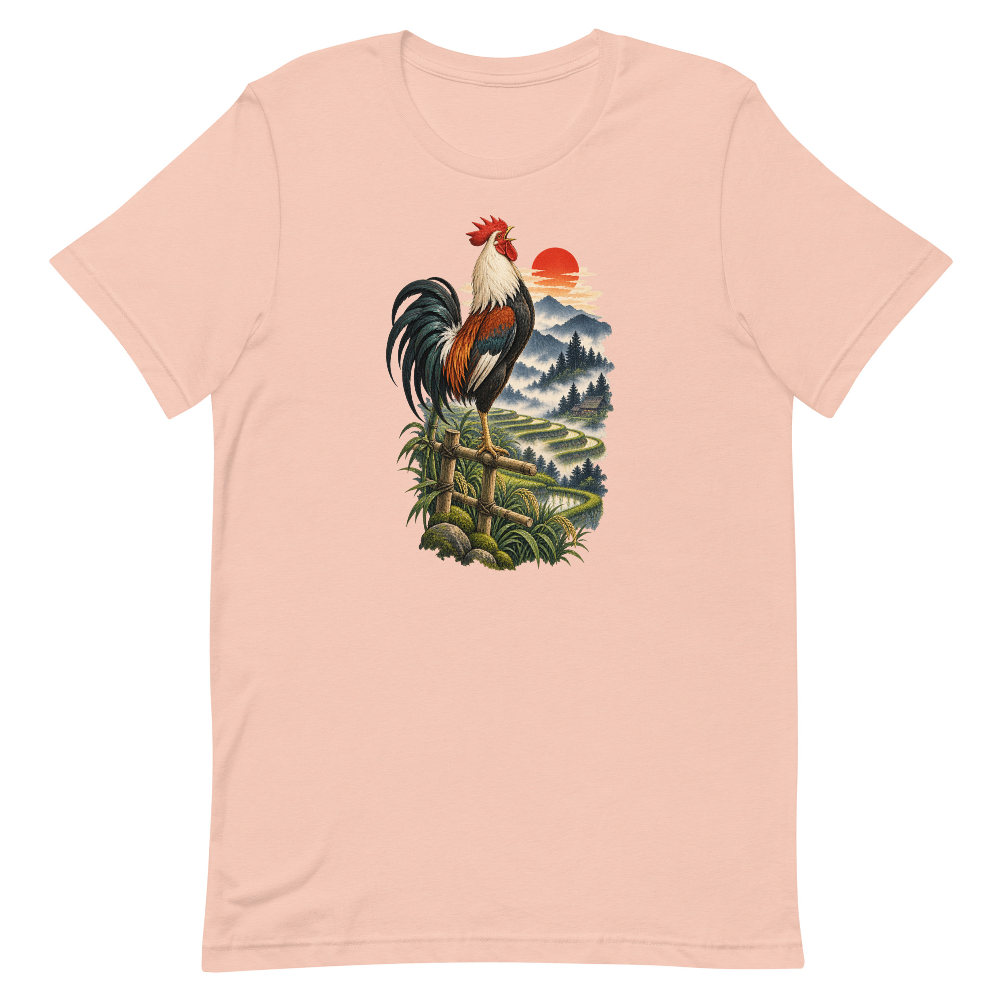 Japanese Rooster Rice Terrace Sunrise Art, Japanese Art Tee, Mythology Gift - Image 28