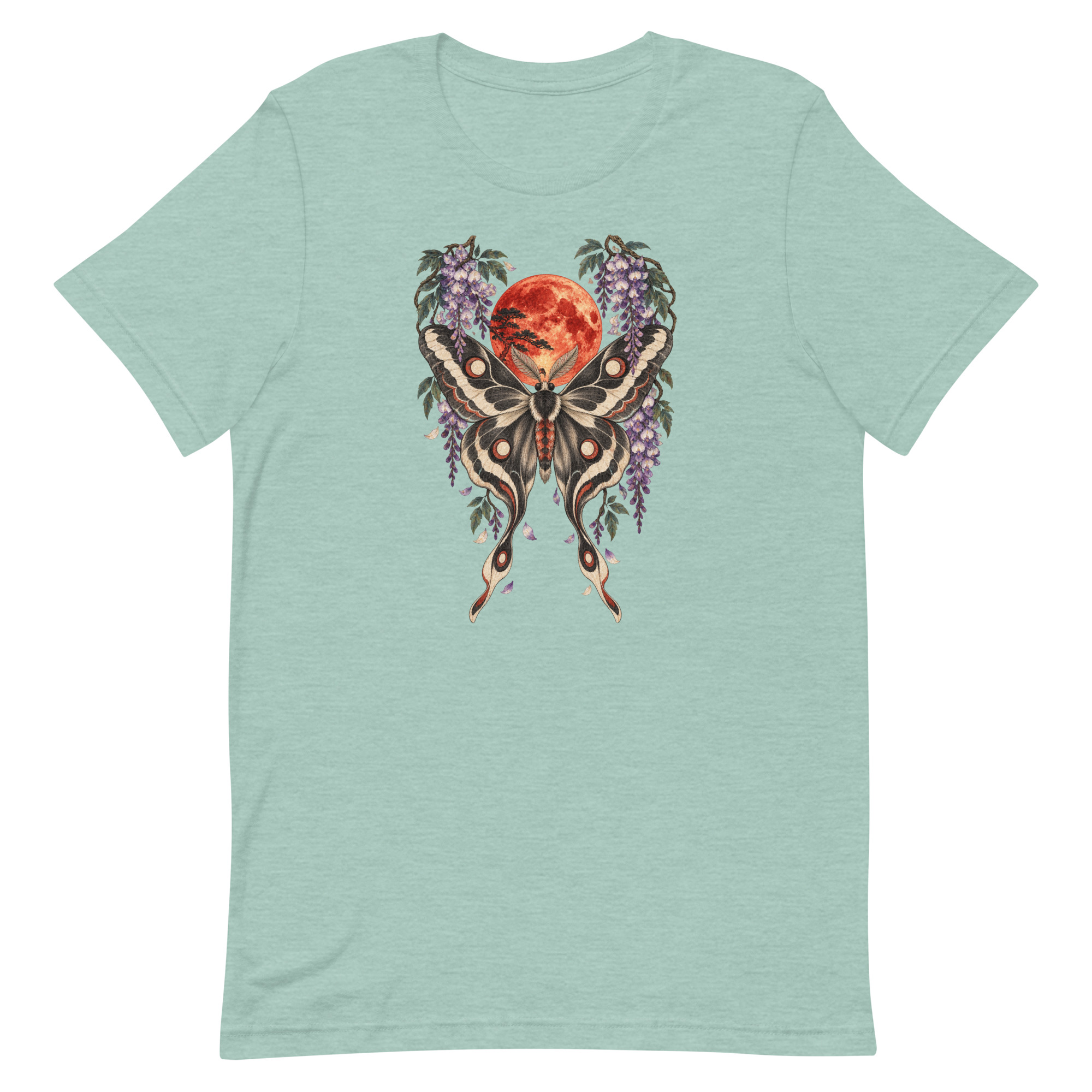 Japanese Moth Red Moon Wisteria Ukiyo-e Art T-Shirt - Image 31