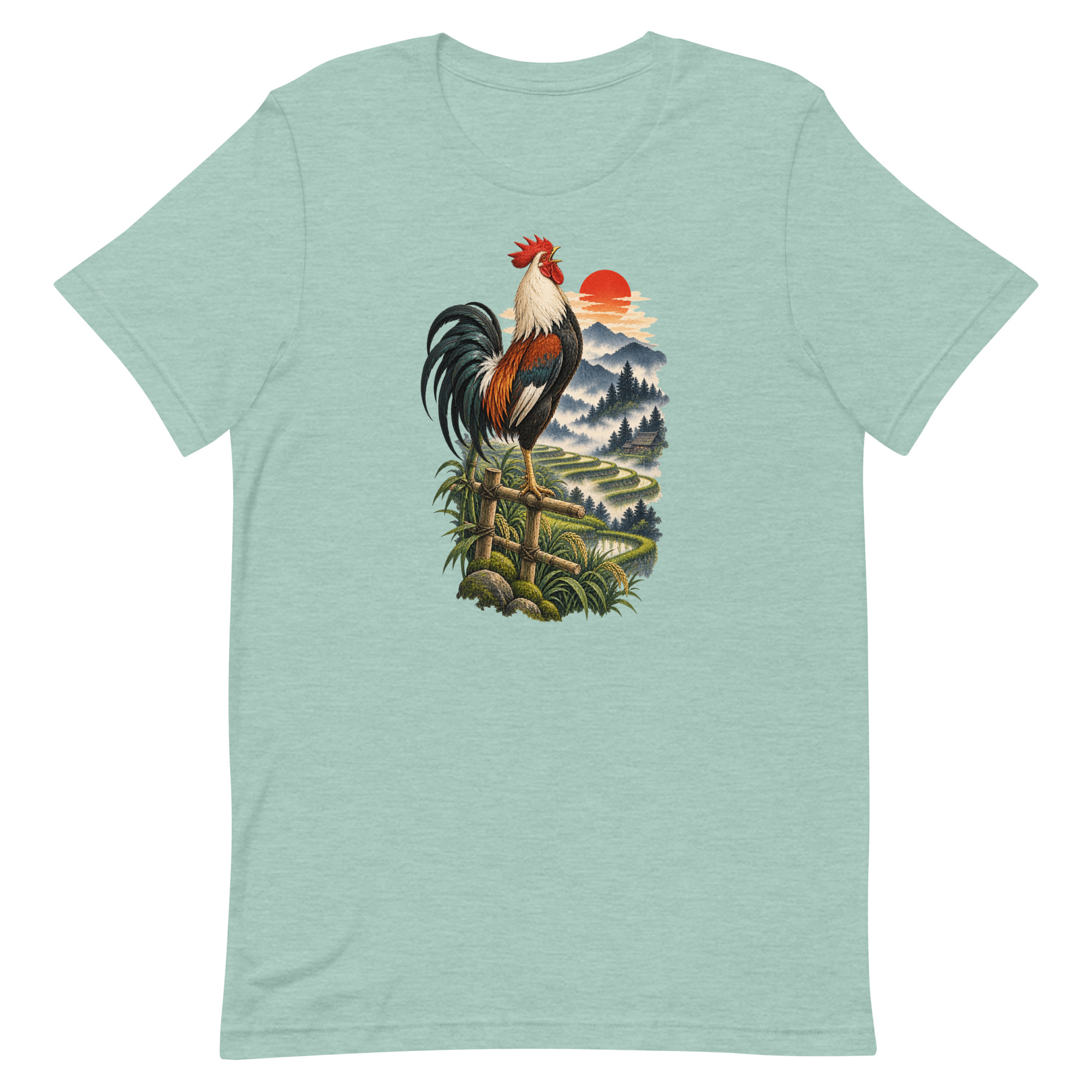 Japanese Rooster Rice Terrace Sunrise Art, Japanese Art Tee, Mythology Gift - Image 29