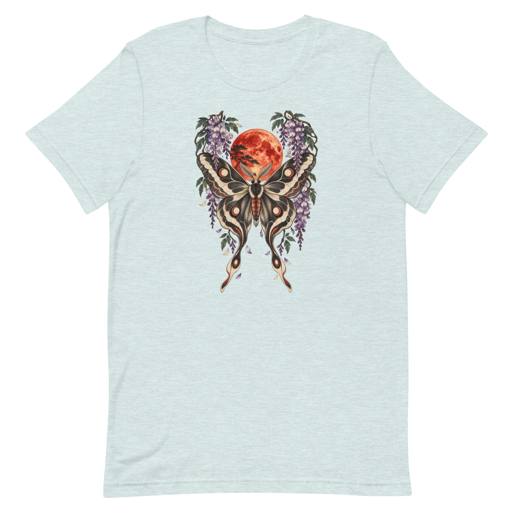 Japanese Moth Red Moon Wisteria Ukiyo-e Art T-Shirt - Image 32