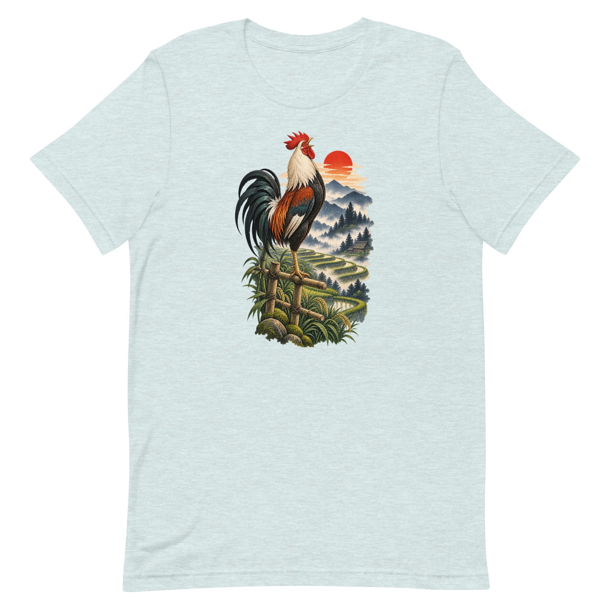 Japanese Rooster Rice Terrace Sunrise Art, Japanese Art Tee, Mythology Gift - Image 30