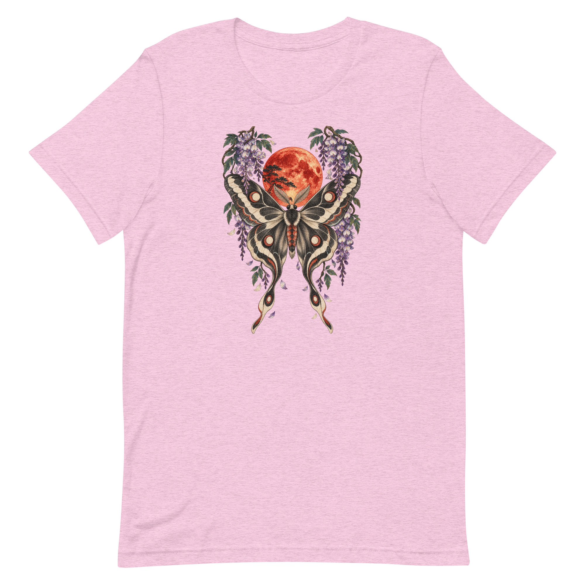 Japanese Moth Red Moon Wisteria Ukiyo-e Art T-Shirt - Image 33