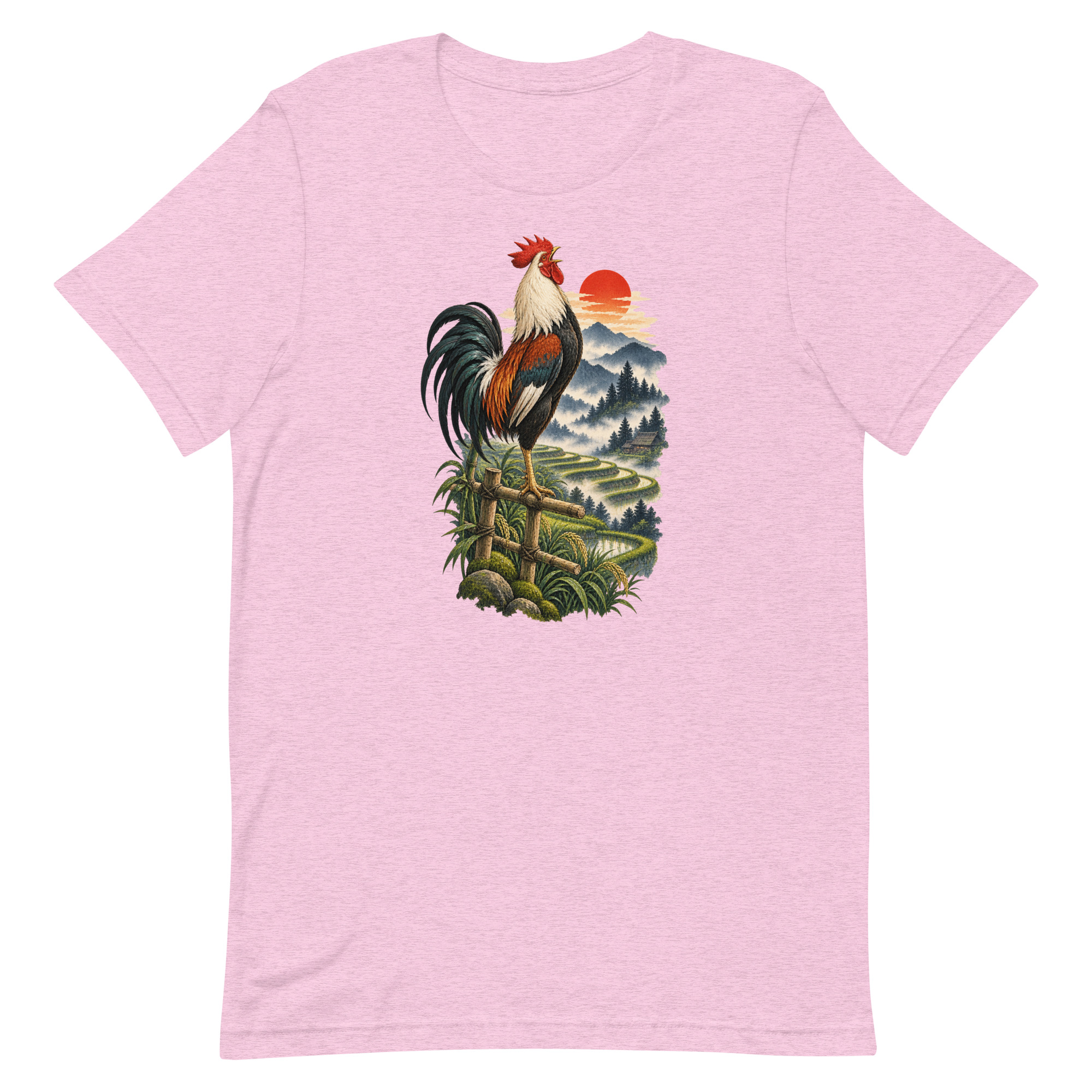 Japanese Rooster Rice Terrace Sunrise Art, Japanese Art Tee, Mythology Gift - Image 31