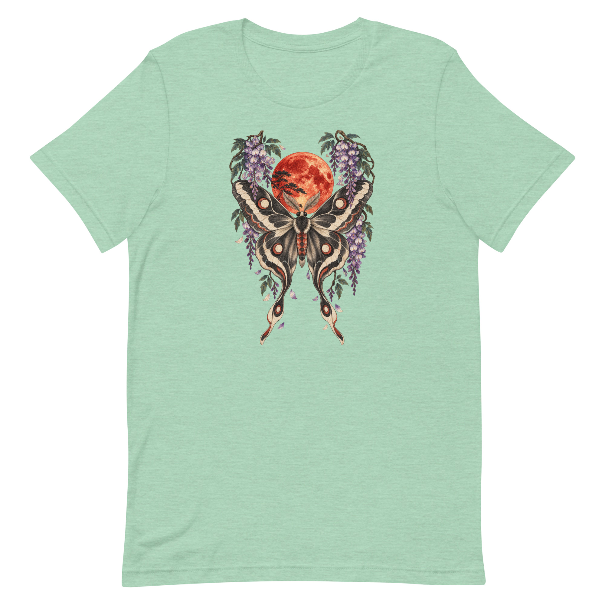 Japanese Moth Red Moon Wisteria Ukiyo-e Art T-Shirt - Image 34