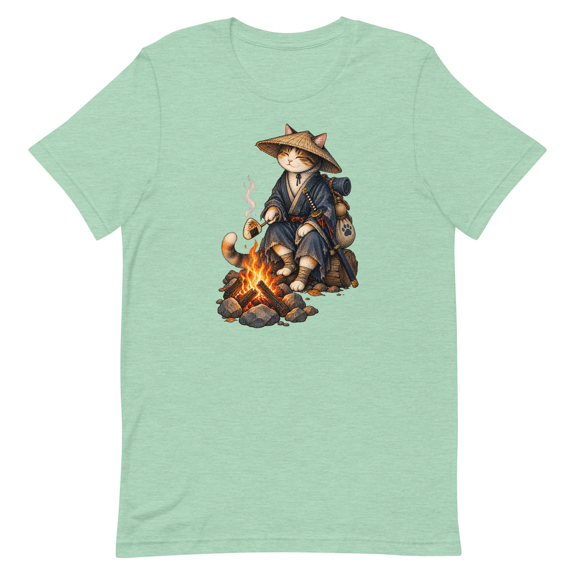 Samurai Cat Onigiri Campfire Japanese Art, Japanese Art Tee, Mythology Gift - Image 34