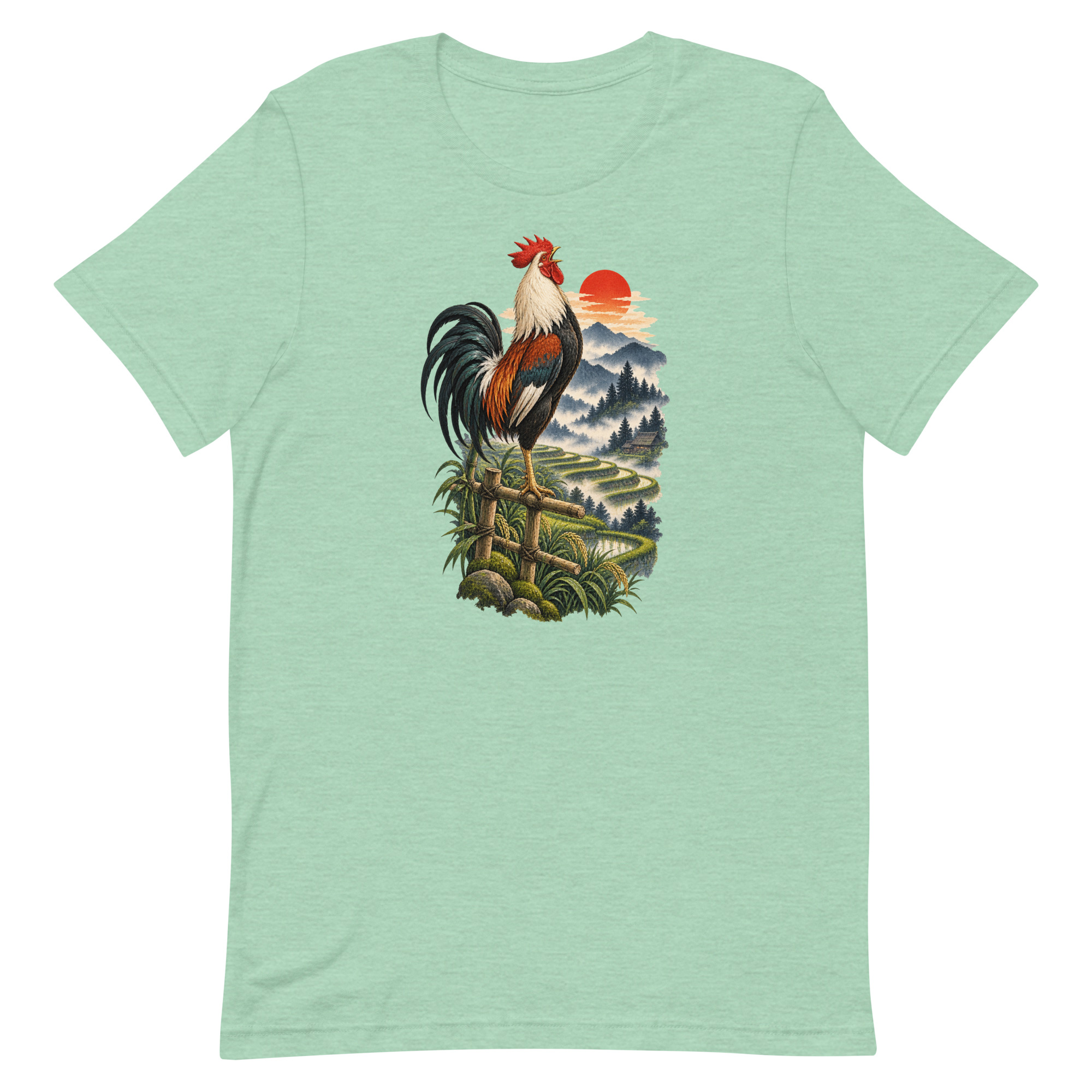 Japanese Rooster Rice Terrace Sunrise Art, Japanese Art Tee, Mythology Gift - Image 32