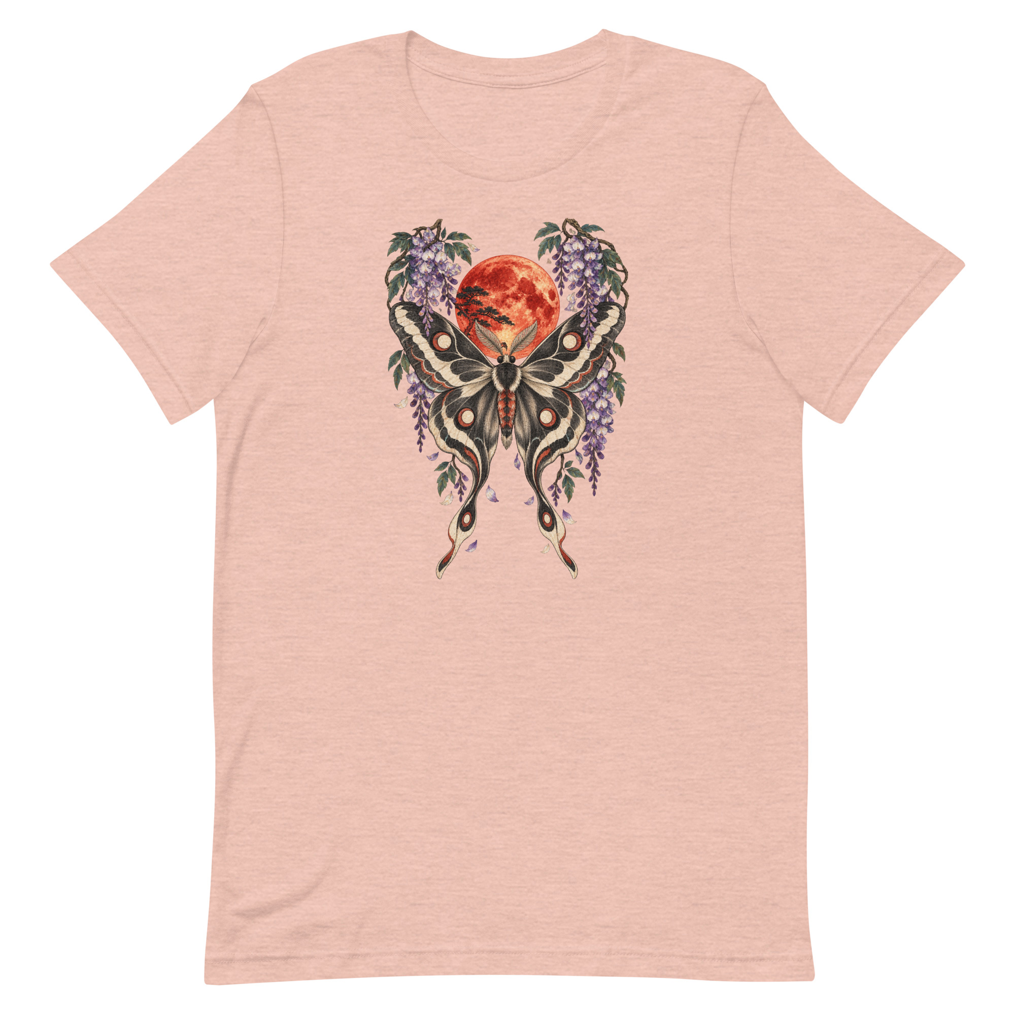 Japanese Moth Red Moon Wisteria Ukiyo-e Art T-Shirt - Image 35
