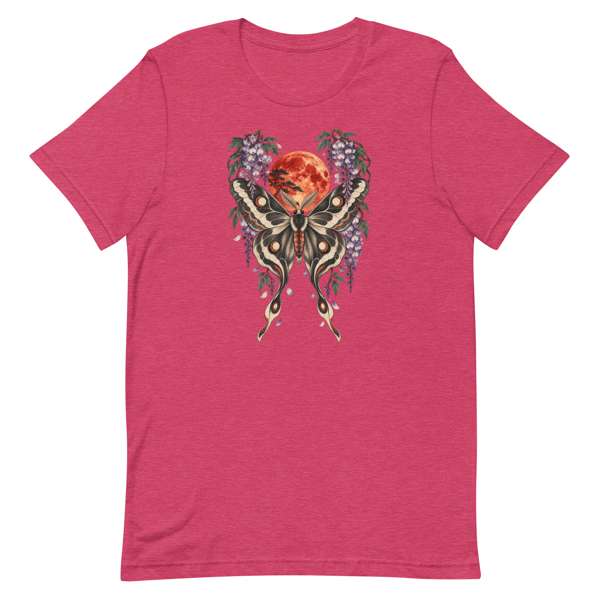 Japanese Moth Red Moon Wisteria Ukiyo-e Art T-Shirt - Image 36