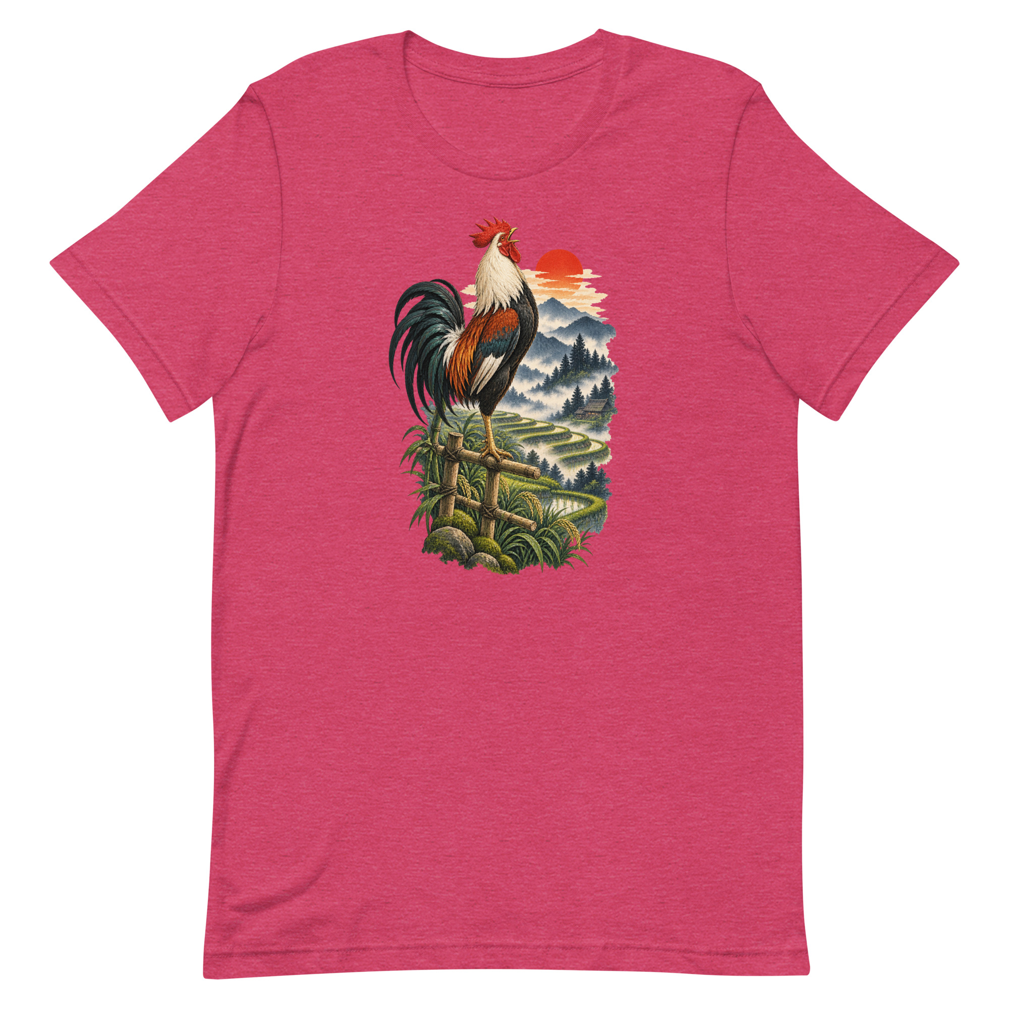 Japanese Rooster Rice Terrace Sunrise Art, Japanese Art Tee, Mythology Gift - Image 34