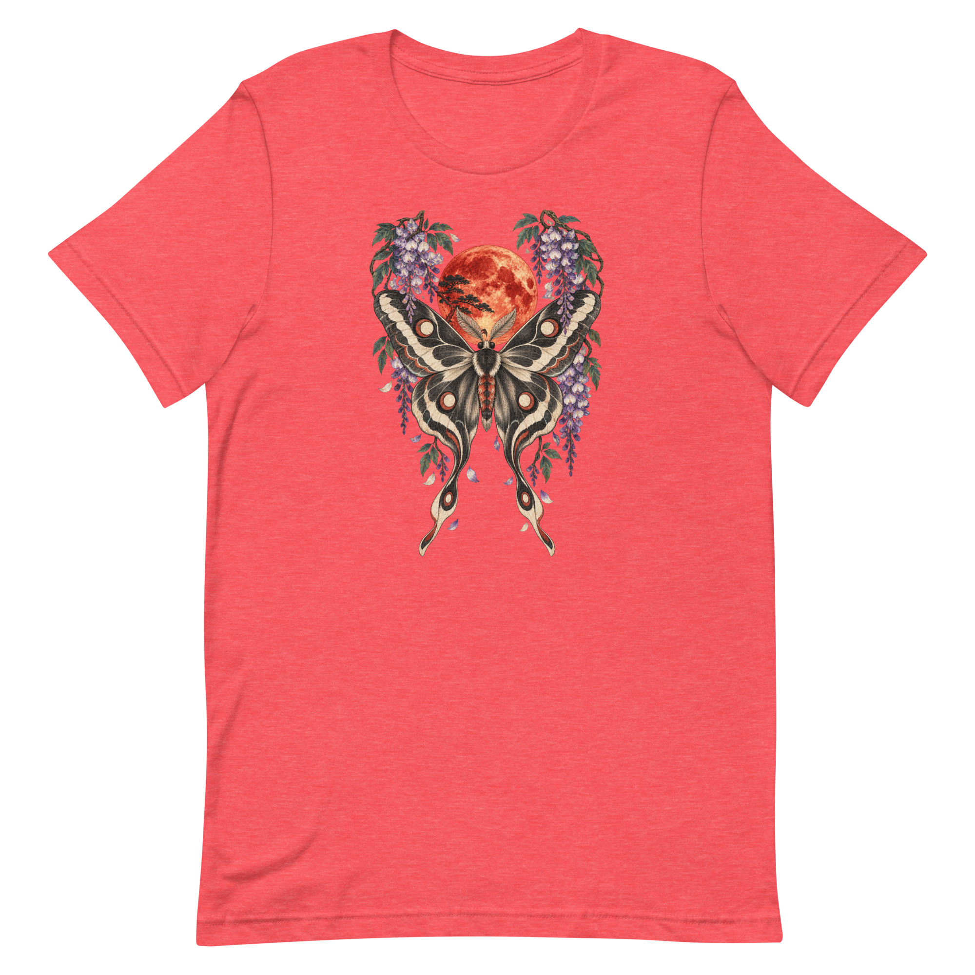 Japanese Moth Red Moon Wisteria Ukiyo-e Art T-Shirt - Image 71